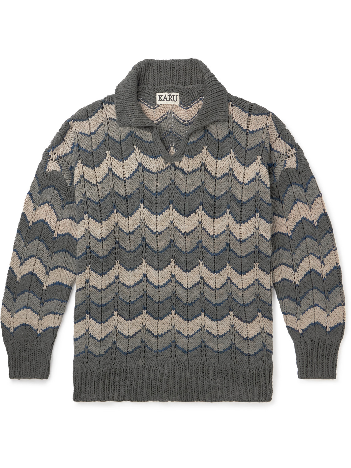 Karu Research Chevron Cotton Sweater In Gray