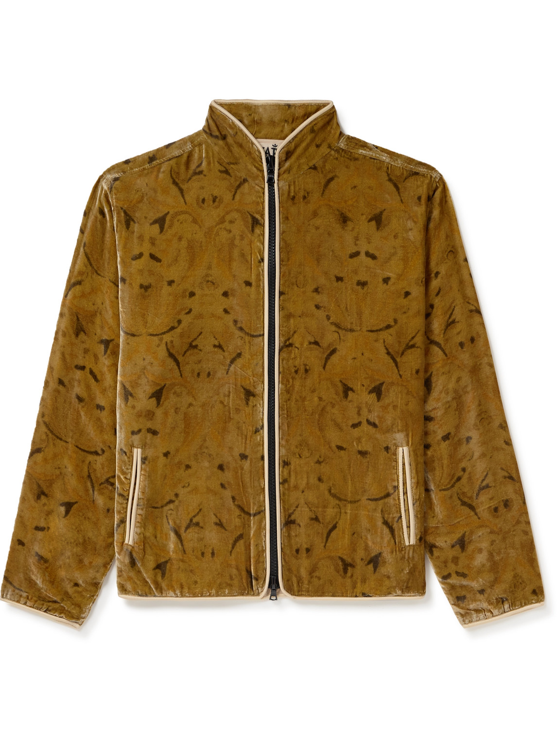 Karu Research Block-printed Silk Velvet Jacket In Brown