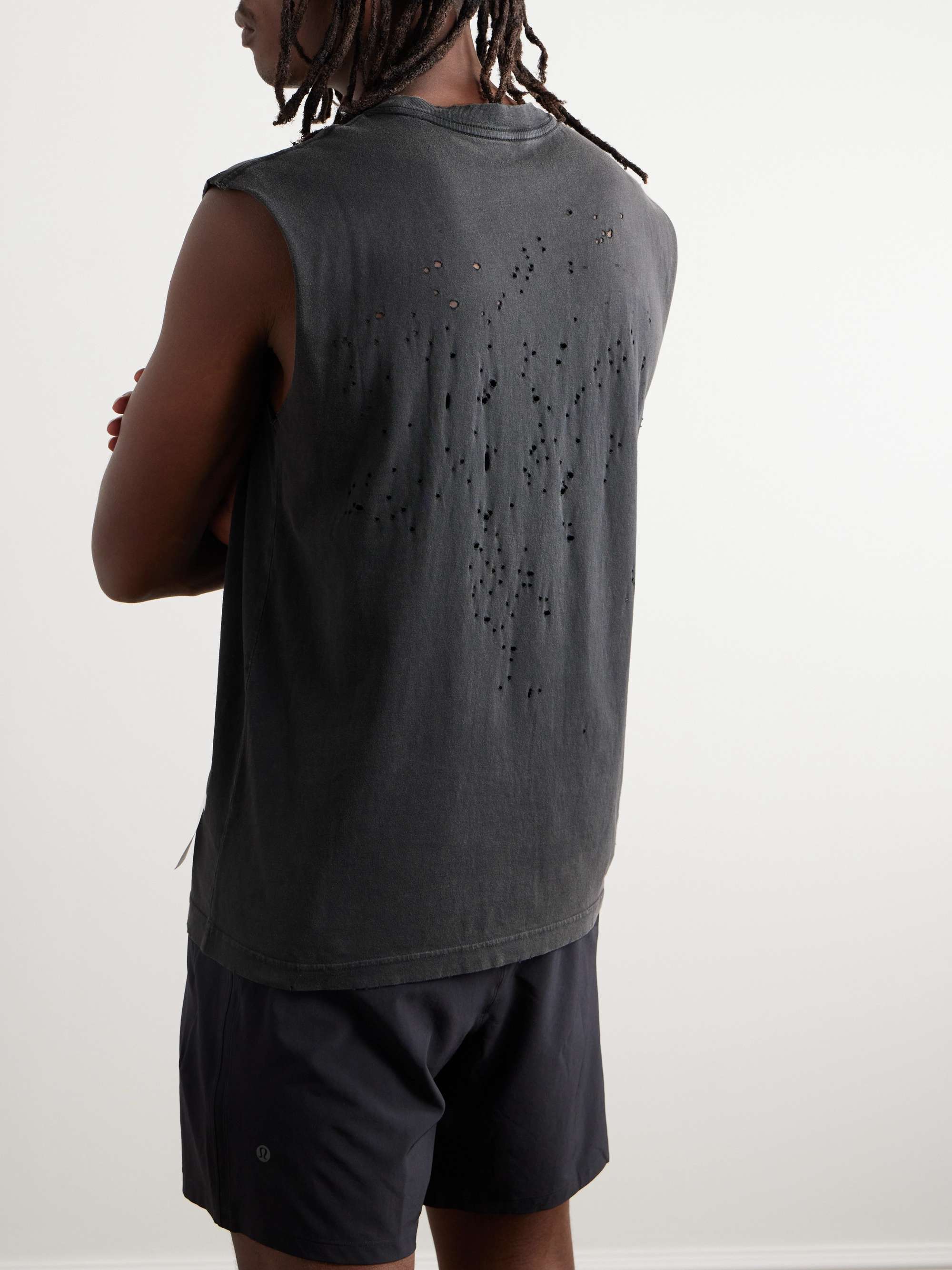 SATISFY Distressed Logo-Print MothTech™ Cotton-Jersey Tank Top