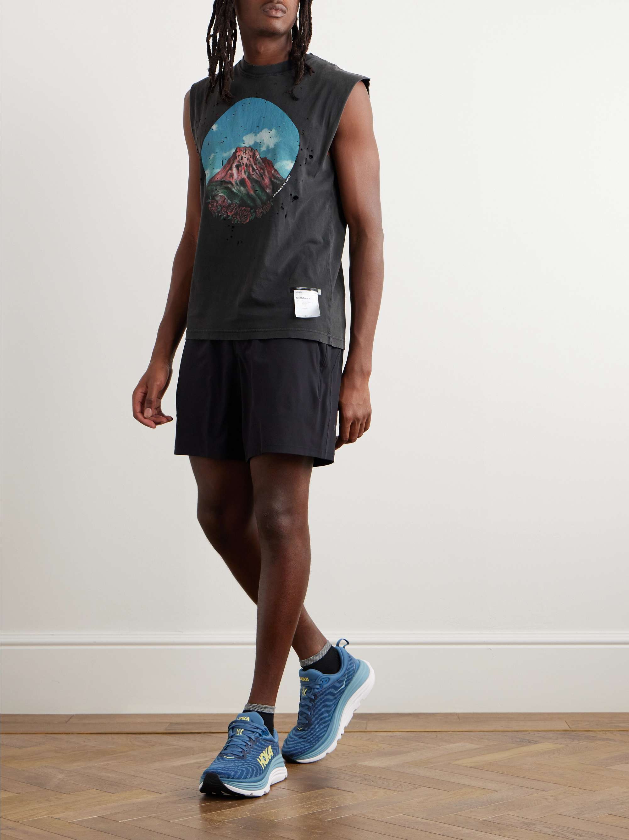 SATISFY Distressed Logo-Print MothTech™ Cotton-Jersey Tank Top