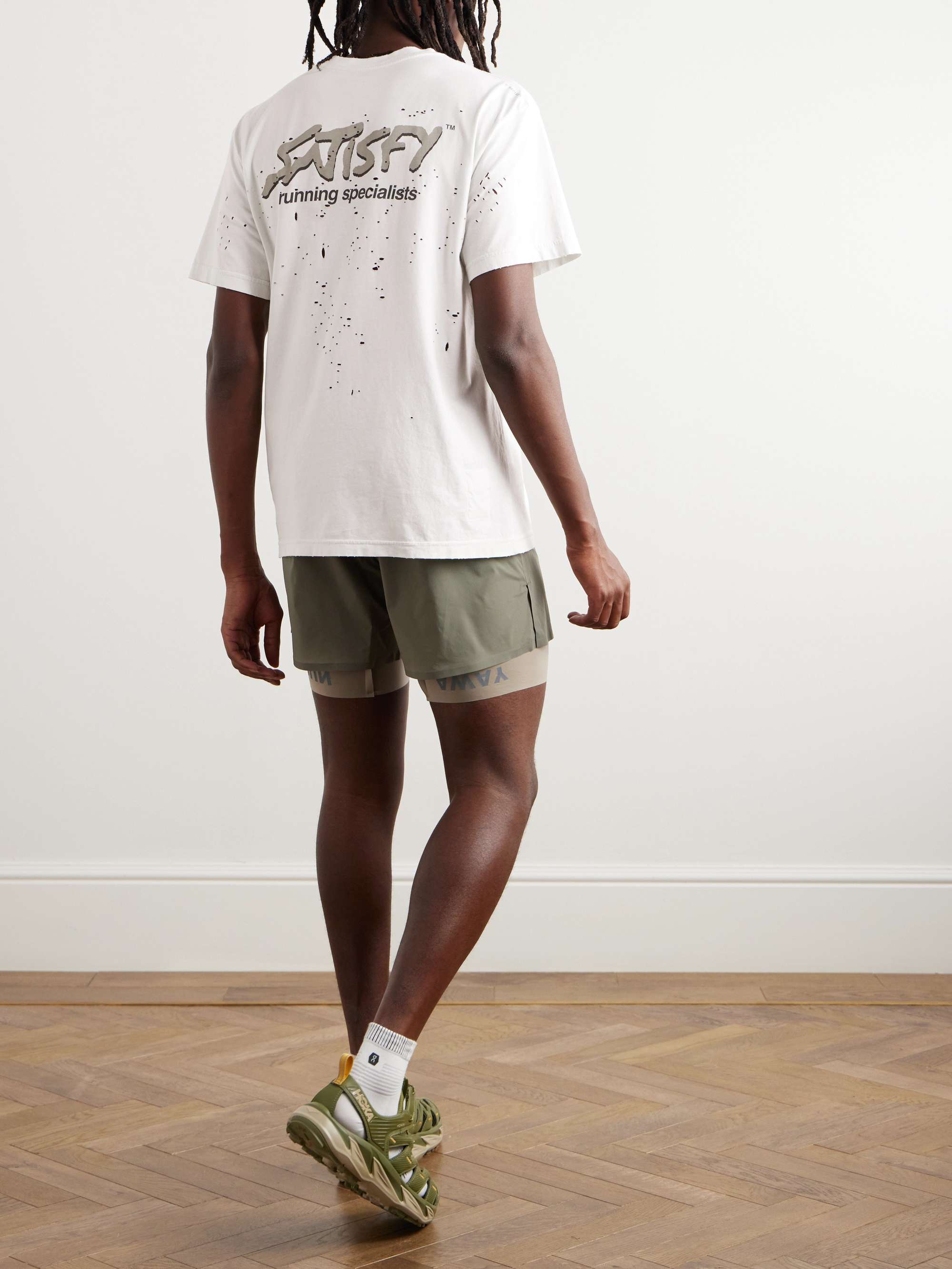 SATISFY Distressed Logo-Print MothTech Cotton-Jersey T-Shirt
