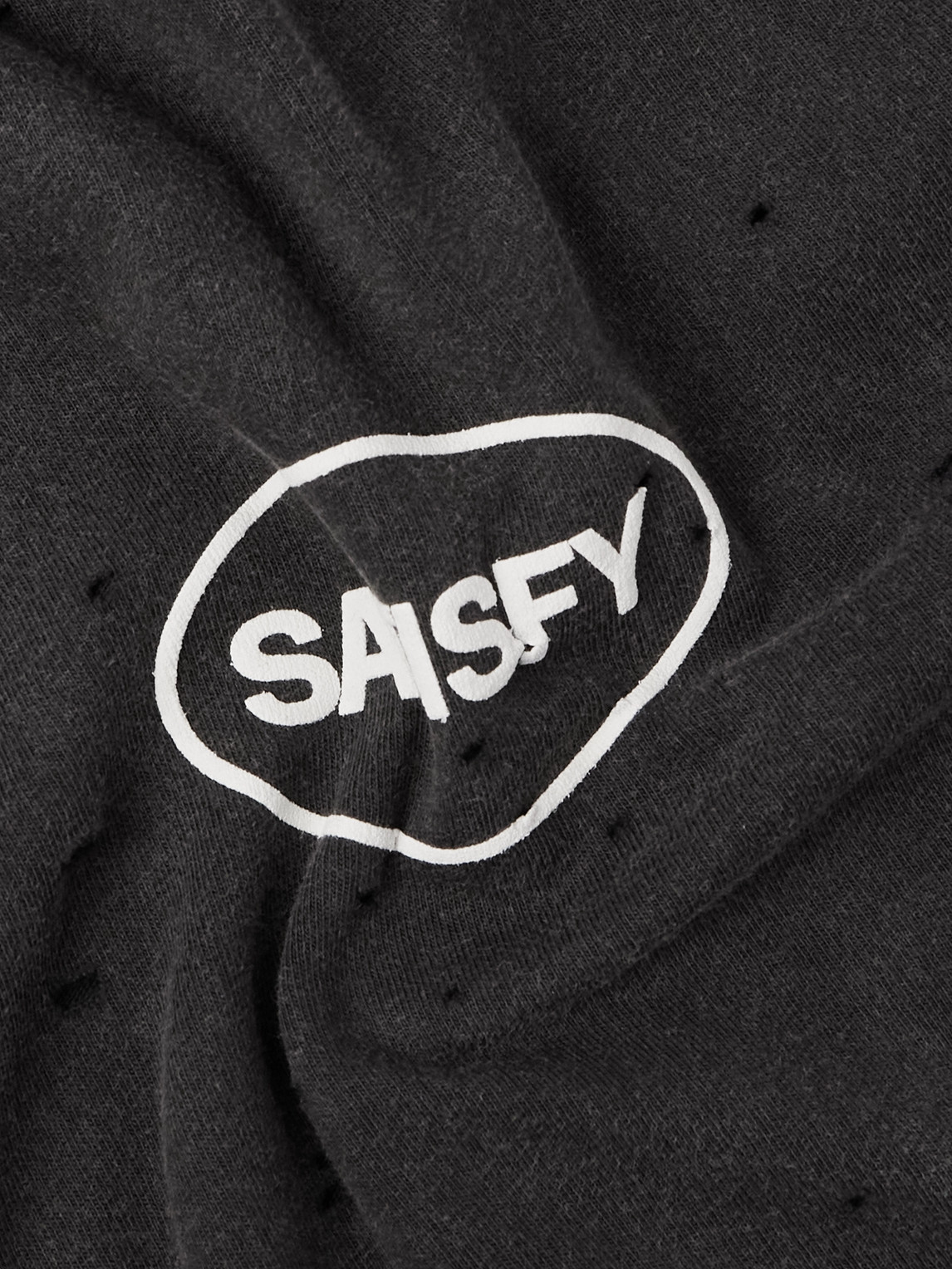 Shop Satisfy Distressed Logo-print Mothtech™ Cotton-jersey T-shirt In Black