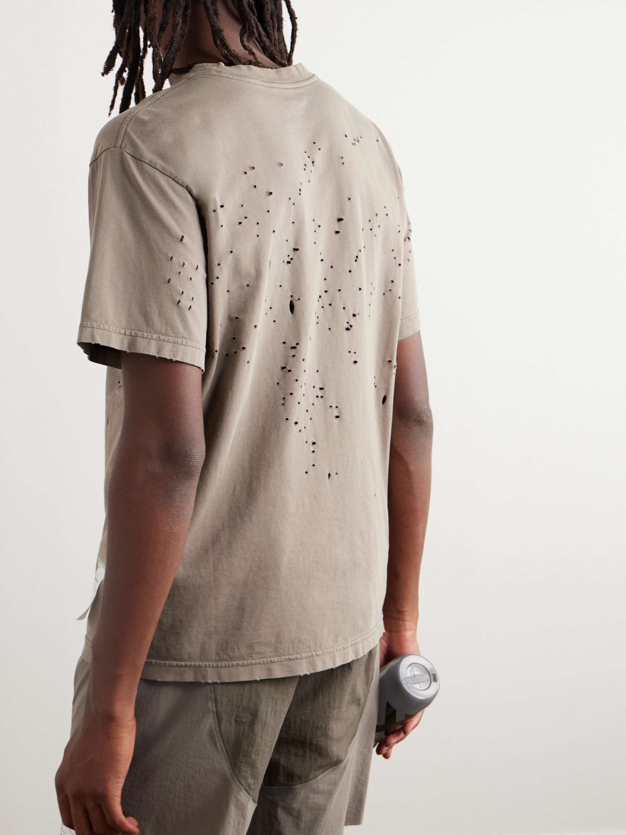SATISFY Distressed Logo-Print MothTech Cotton-Jersey T-Shirt