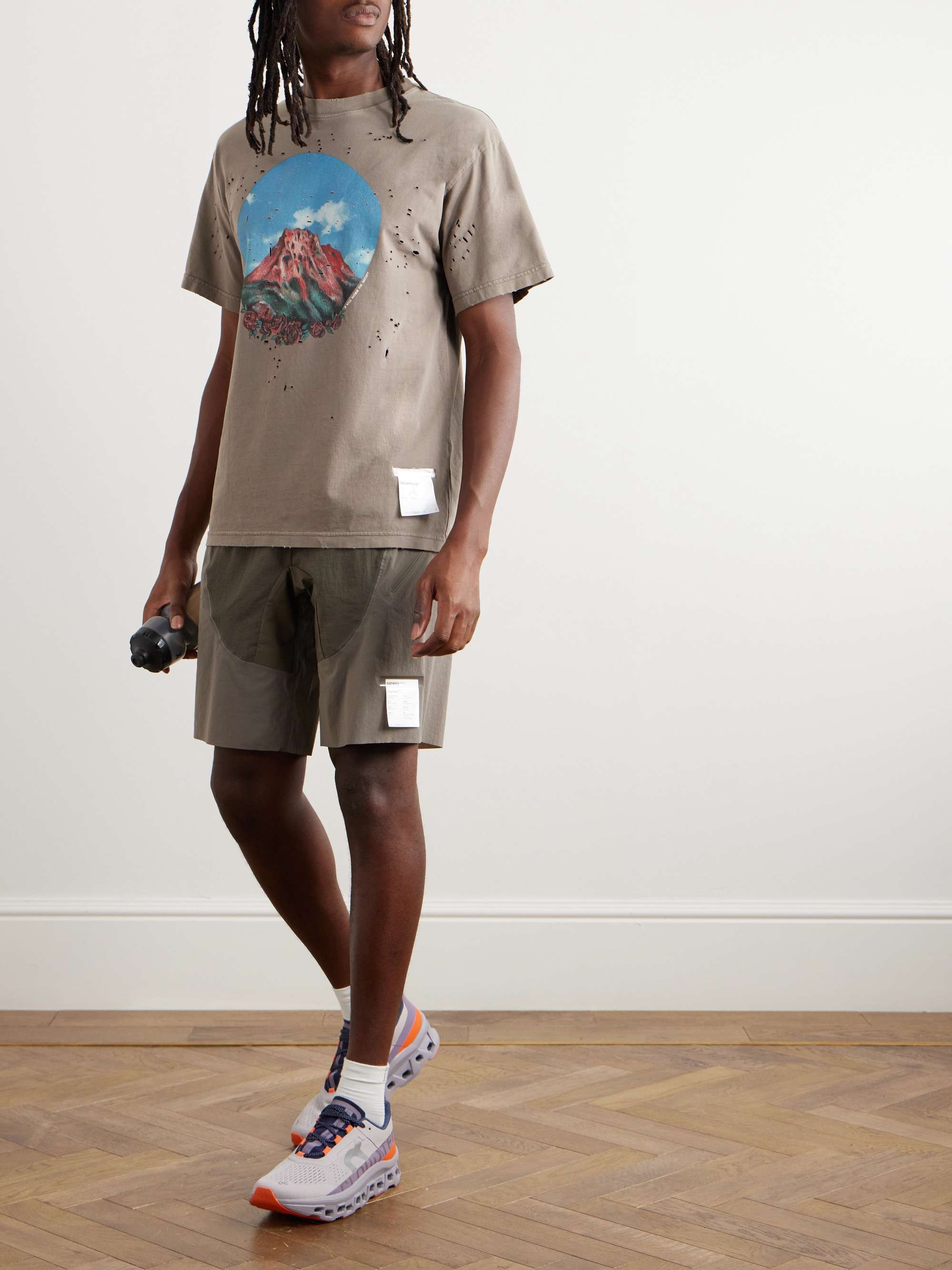 SATISFY Distressed Logo-Print MothTech Cotton-Jersey T-Shirt