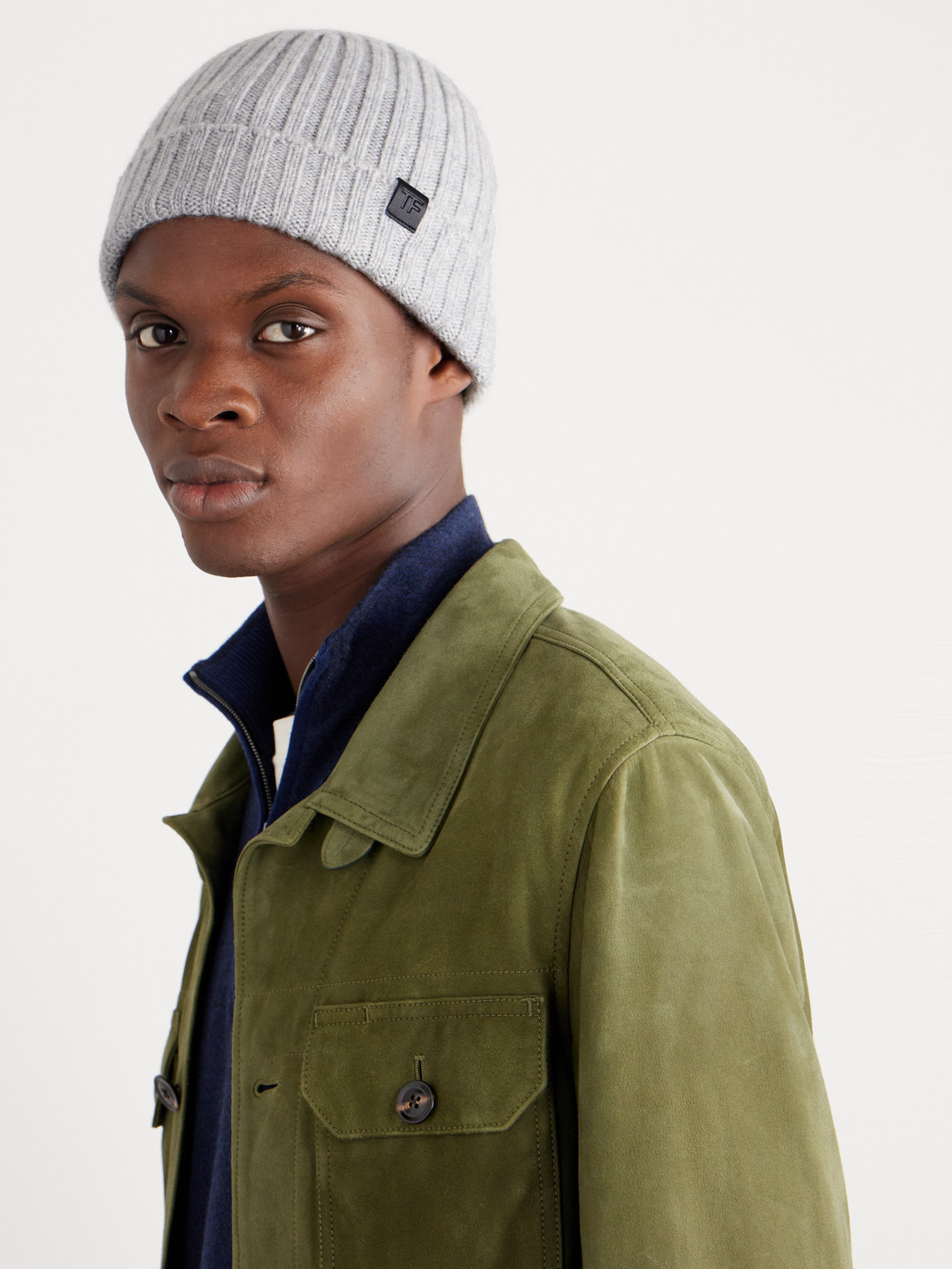 Shop Tom Ford Ribbed Cashmere Beanie In Gray