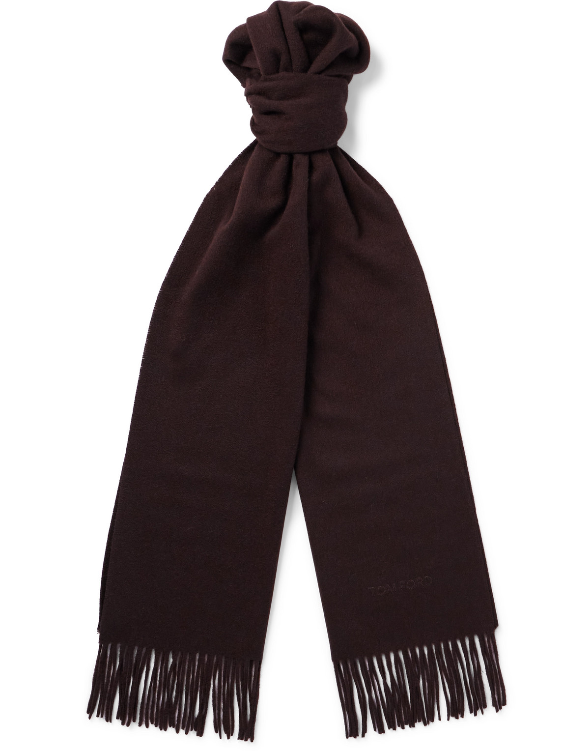Logo-Embroidered Fringed Cashmere Scarf