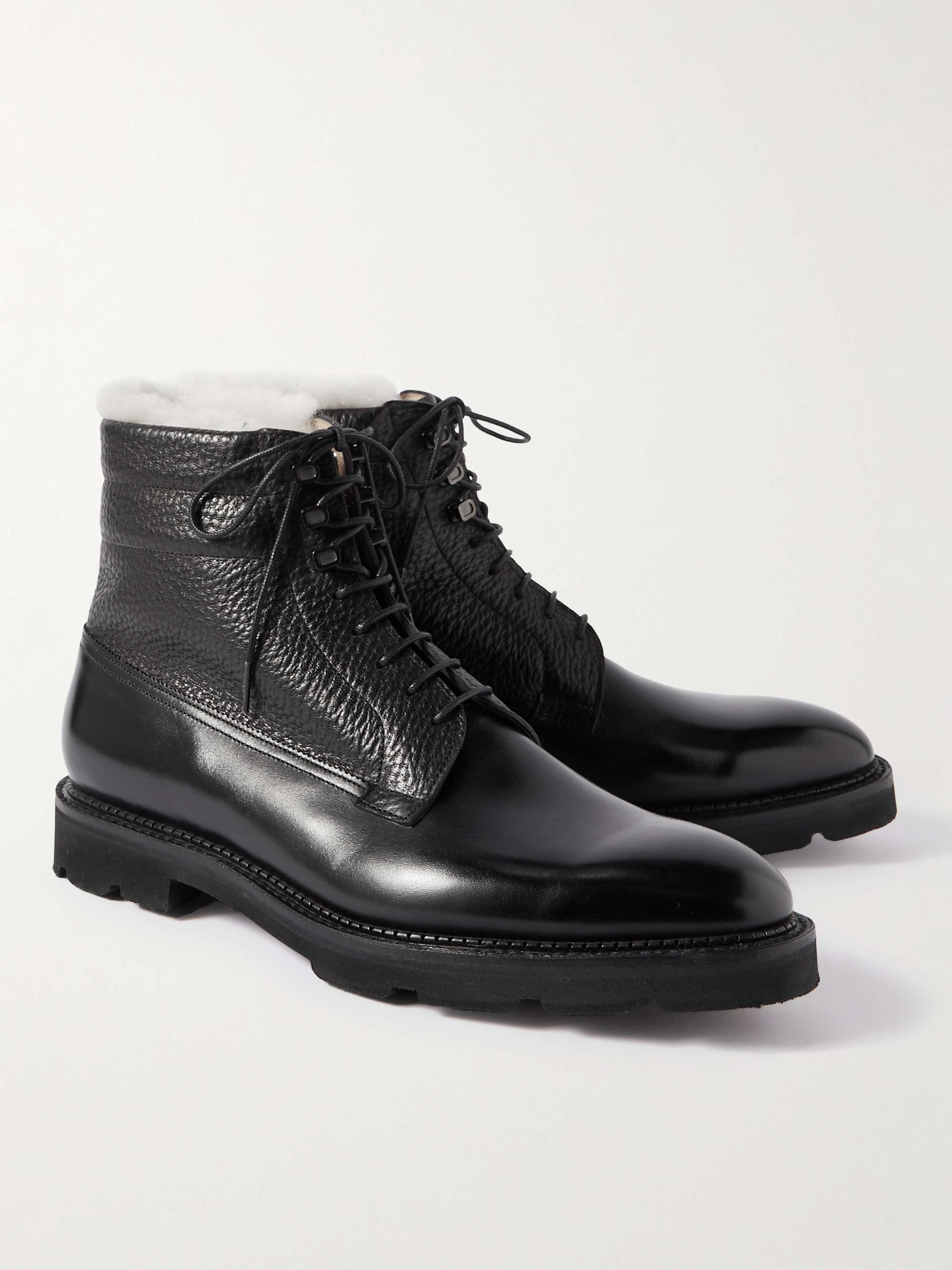 JOHN LOBB Alder Shearling-Lined Leather Boots for Men | MR PORTER