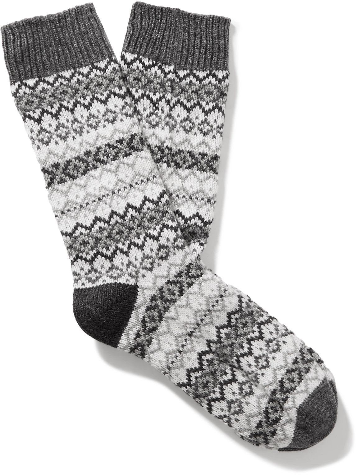 Johnstons Of Elgin Fair Isle Cashmere-blend Socks In Grey