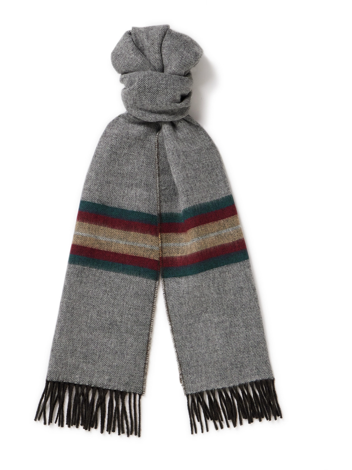 Johnstons Of Elgin Reversible Fringed Striped Cashmere And Wool-blend Scarf In Gray