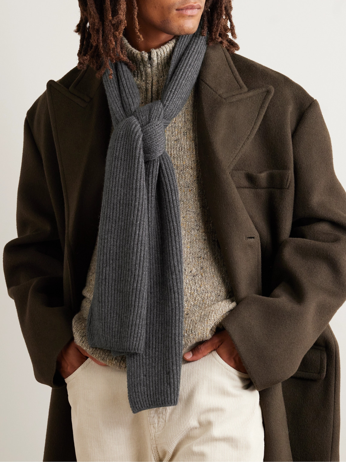 Shop Johnstons Of Elgin Ribbed Cashmere Scarf In Gray