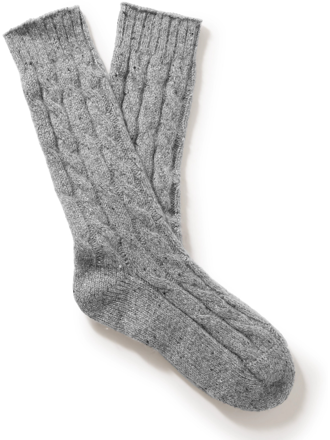 Johnstons Of Elgin Cable-knit Donegal Cashmere-blend Socks In Gray