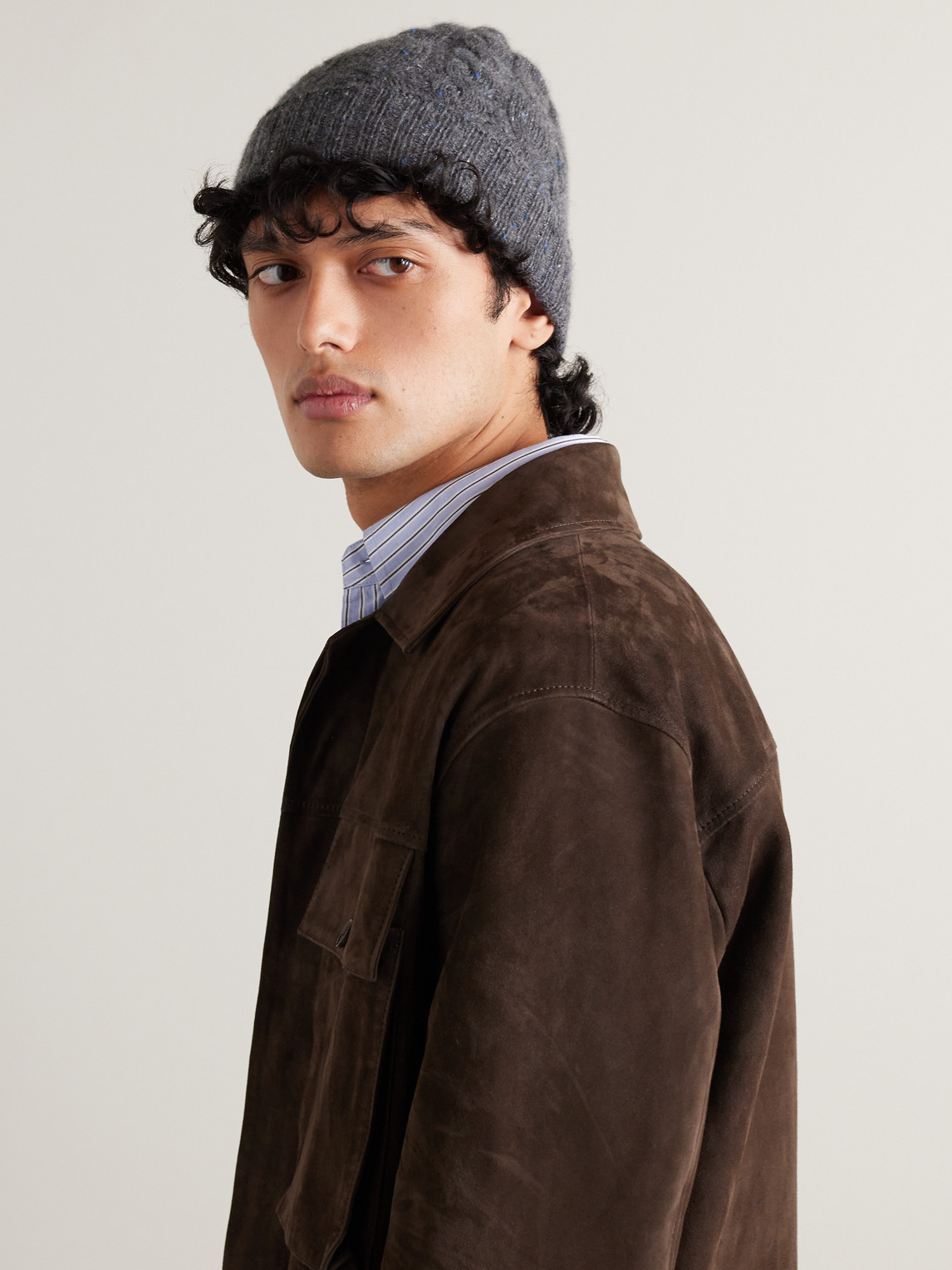 Shop Johnstons Of Elgin Cable-knit Donegal Cashmere Beanie In Gray