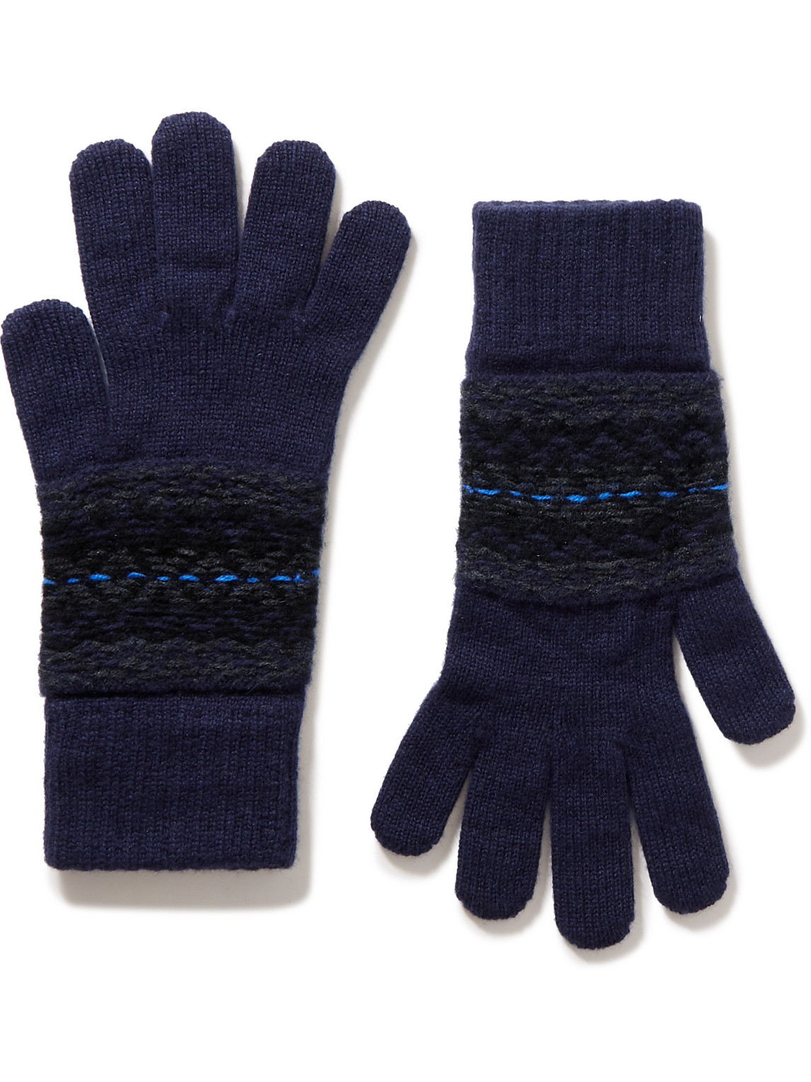 Johnstons Of Elgin Reversible Fair Isle Cashmere Gloves In Blue