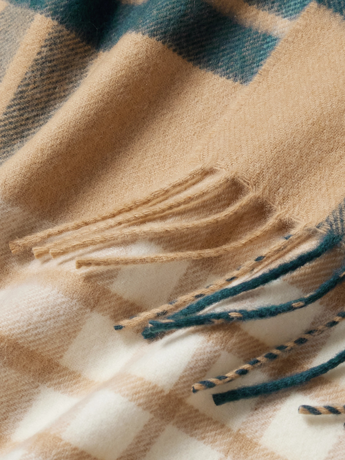 Shop Johnstons Of Elgin Fringed Checked Wool Scarf In Neutrals