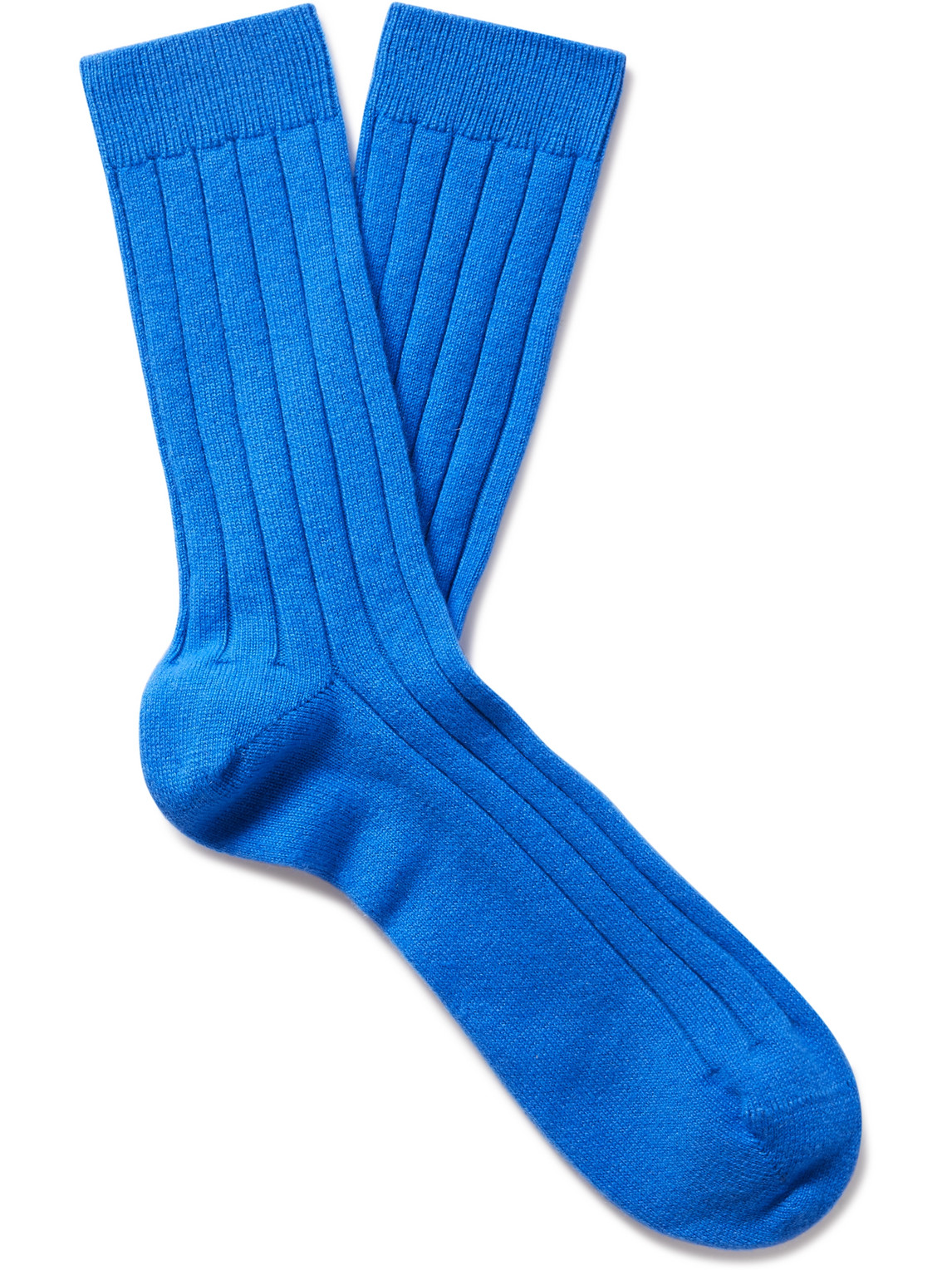 Johnstons Of Elgin Ribbed Cashmere-blend Socks In Blue