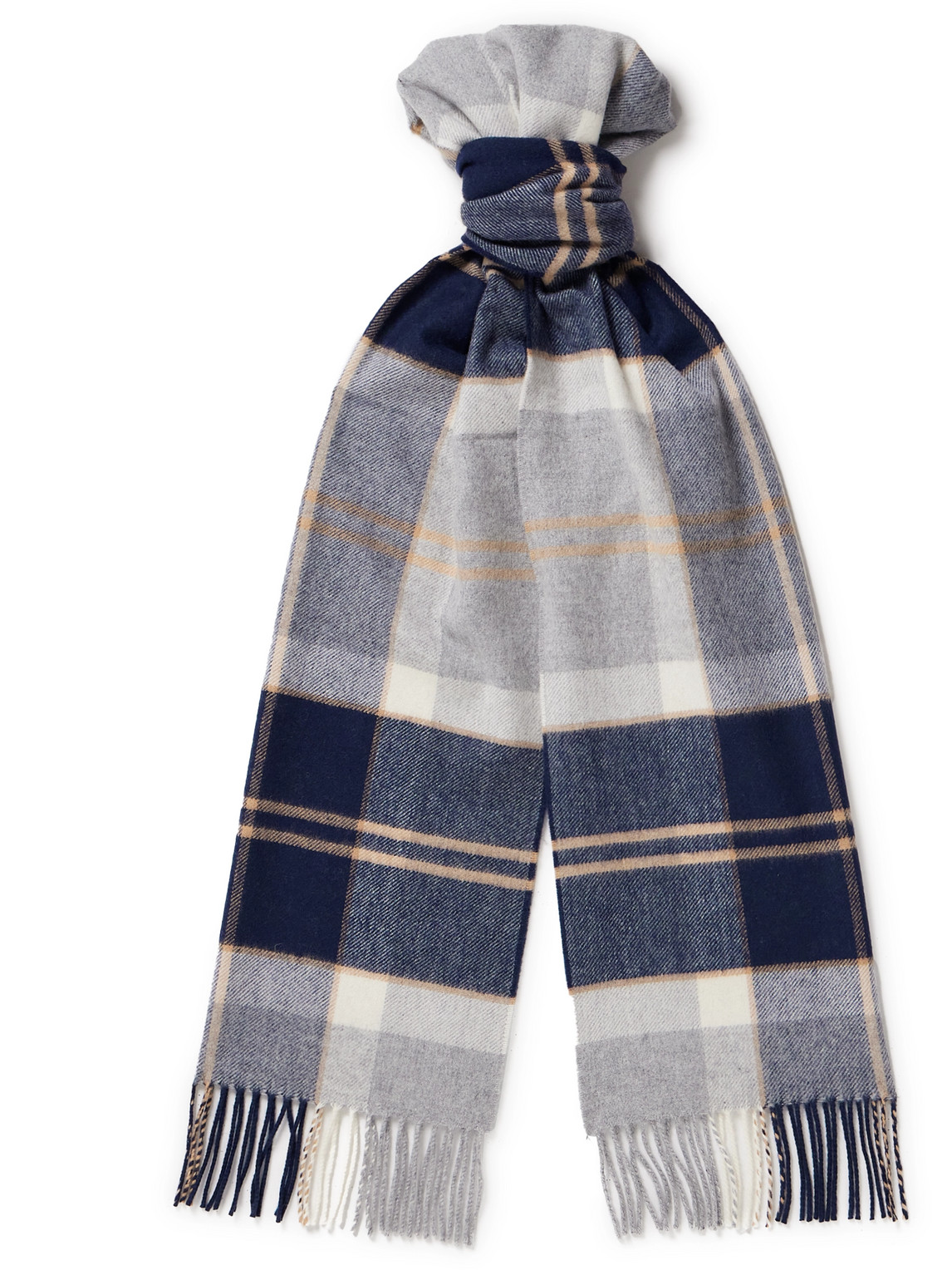 Johnstons Of Elgin Fringed Checked Wool Scarf In Gray