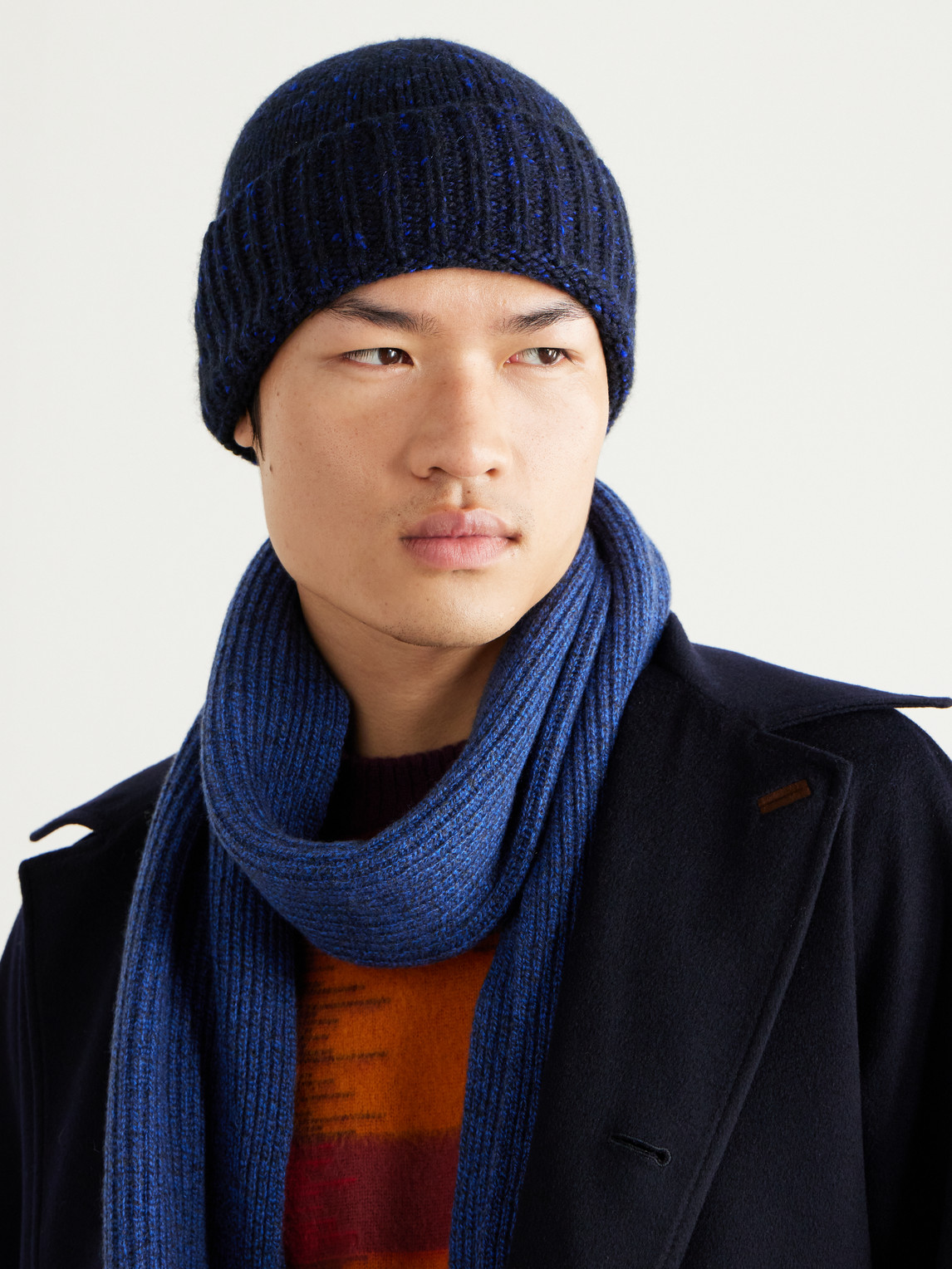 Shop Johnstons Of Elgin Ribbed Donegal Cashmere Beanie In Blue