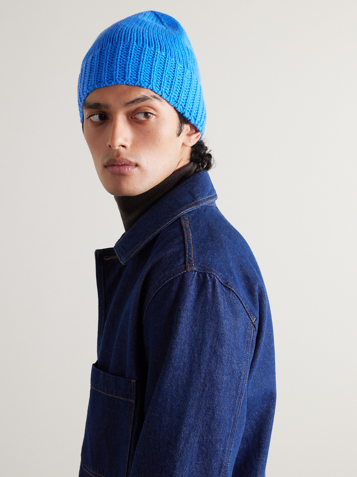 Shop Johnstons Of Elgin Ribbed Cashmere Beanie In Blue