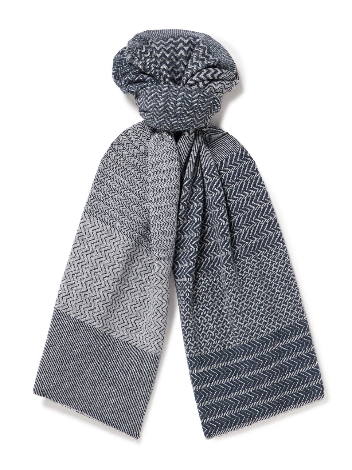 Johnstons Of Elgin Striped Cashmere-jacquard Scarf In Grey