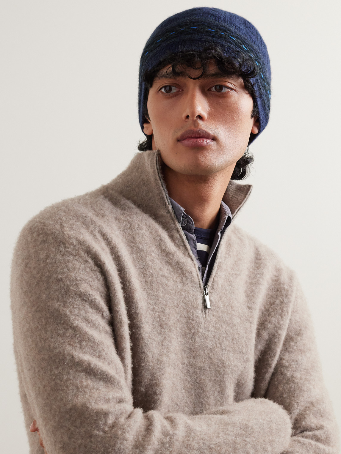Shop Johnstons Of Elgin Fair Isle Cable-knit Cashmere Beanie In Blue