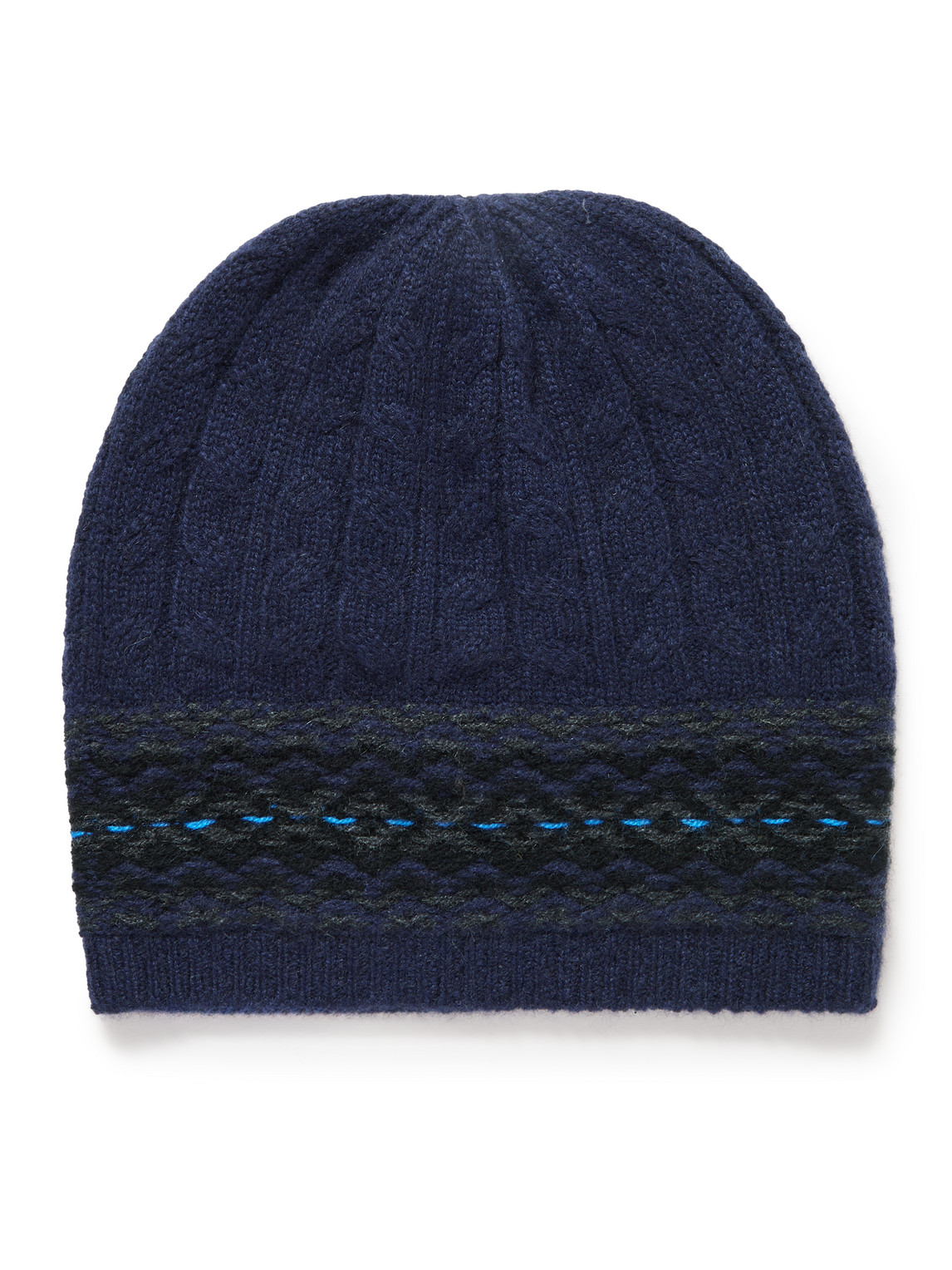 Johnstons Of Elgin Fair Isle Cable-knit Cashmere Beanie In Blue