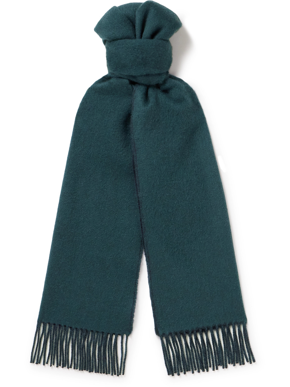 Johnstons Of Elgin Reversible Fringed Cashmere Scarf In Green