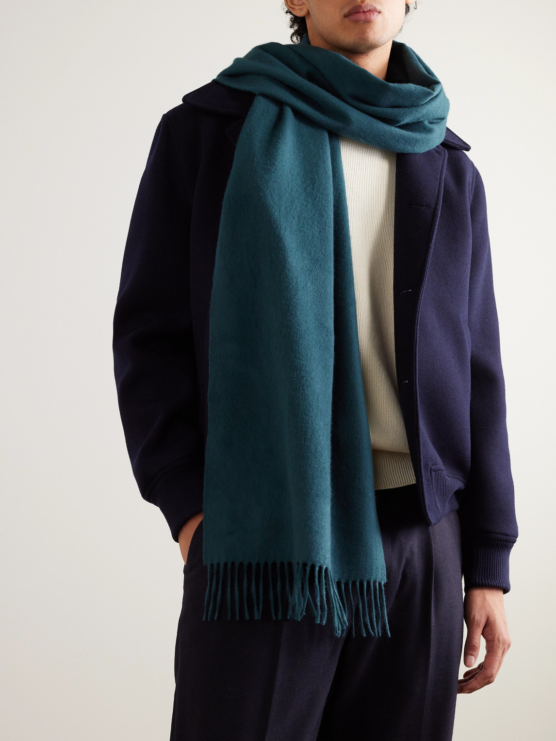Shop Johnstons Of Elgin Fringed Wool Scarf In Green