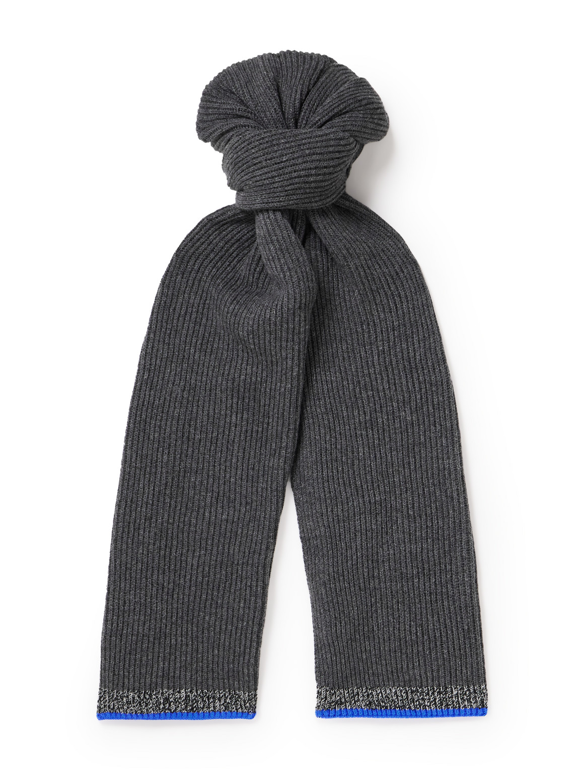 Johnstons Of Elgin Striped Ribbed Cashmere Scarf In Gray