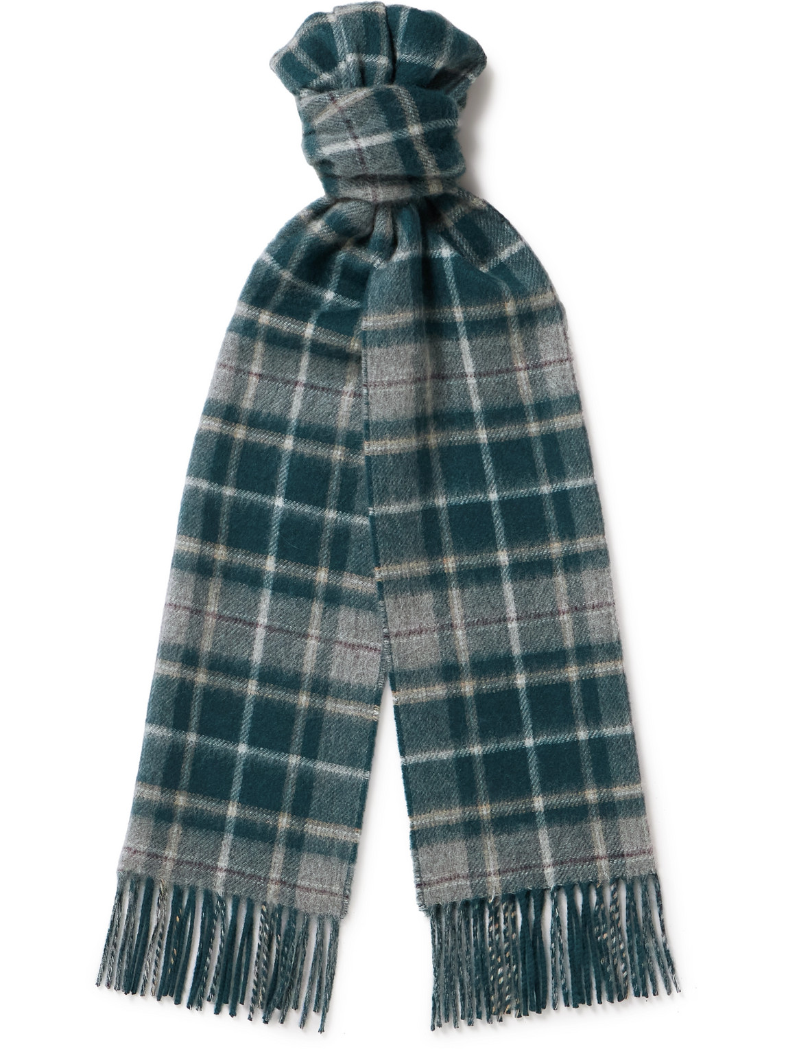 Reversible Fringed Checked Cashmere Scarf