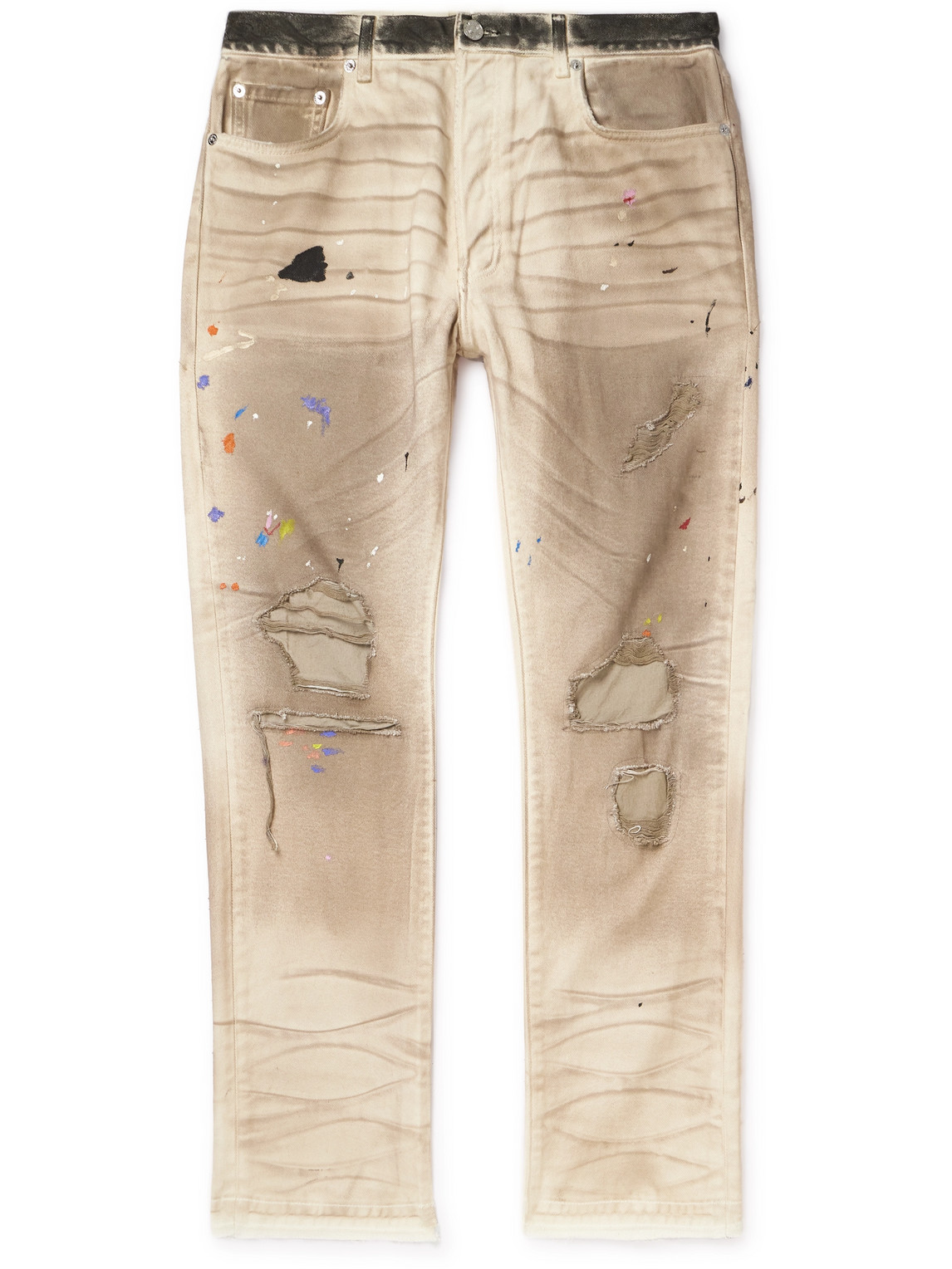 Gallery Dept. Hollywood Blv 5001 Straight-leg Paint-splattered Distressed Jeans In Neutrals