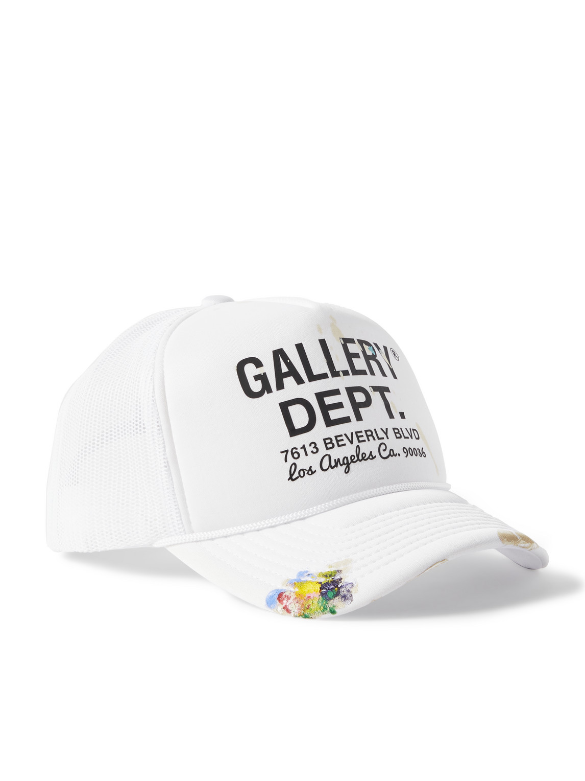 Gallery Workshop Paint-Splattered Logo-Print Canvas And Mesh  Trucker Cap Men White