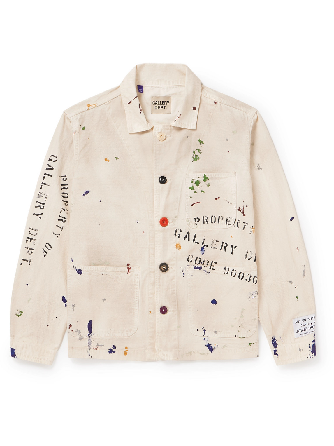 Gallery Dept. Ep Paint-splattered Logo-print Cotton-ripstop Jacket In Neutrals