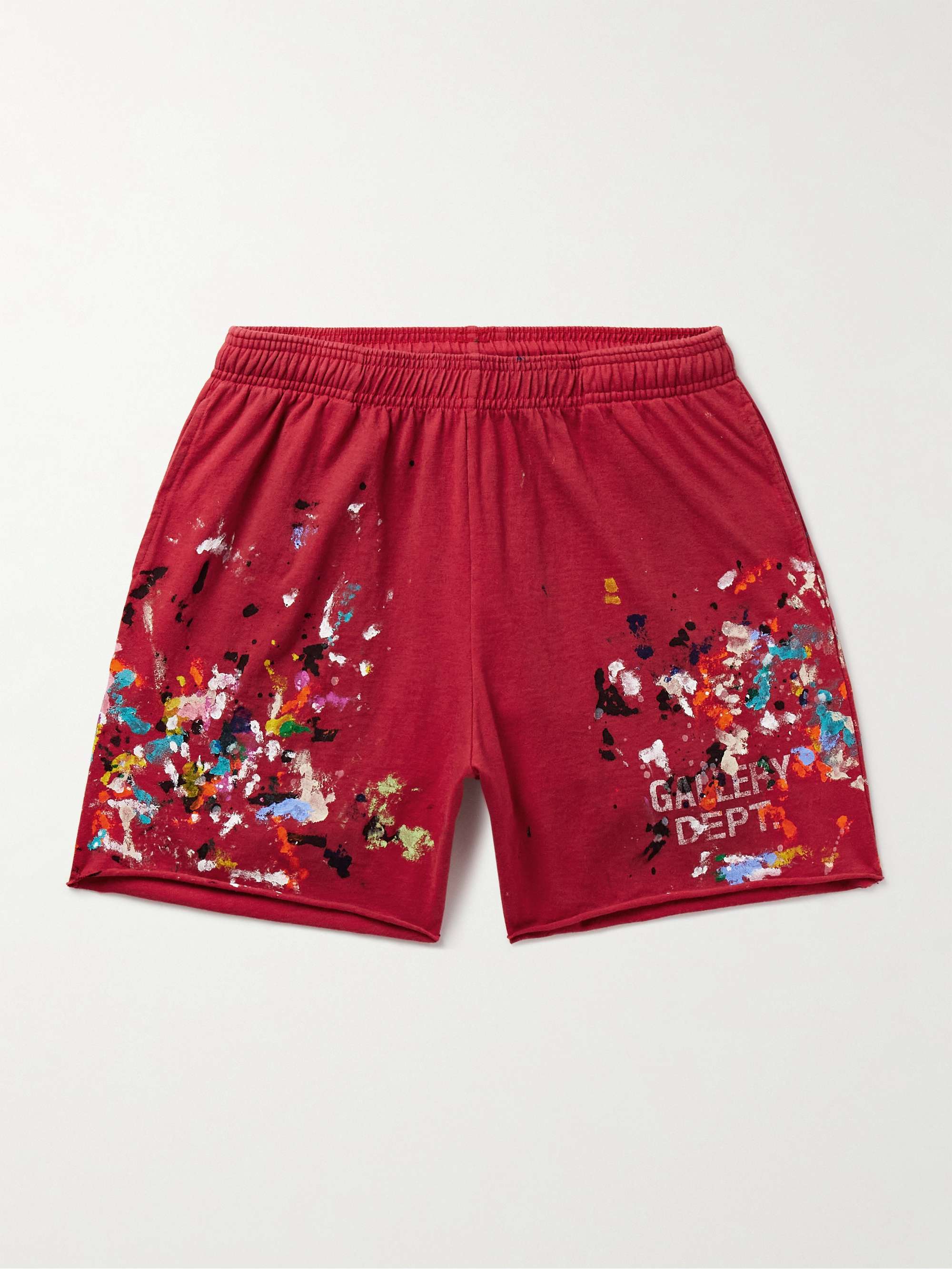 Insomnia Straight-Leg Logo-Print Paint-Splattered Cotton-Jersey Shorts