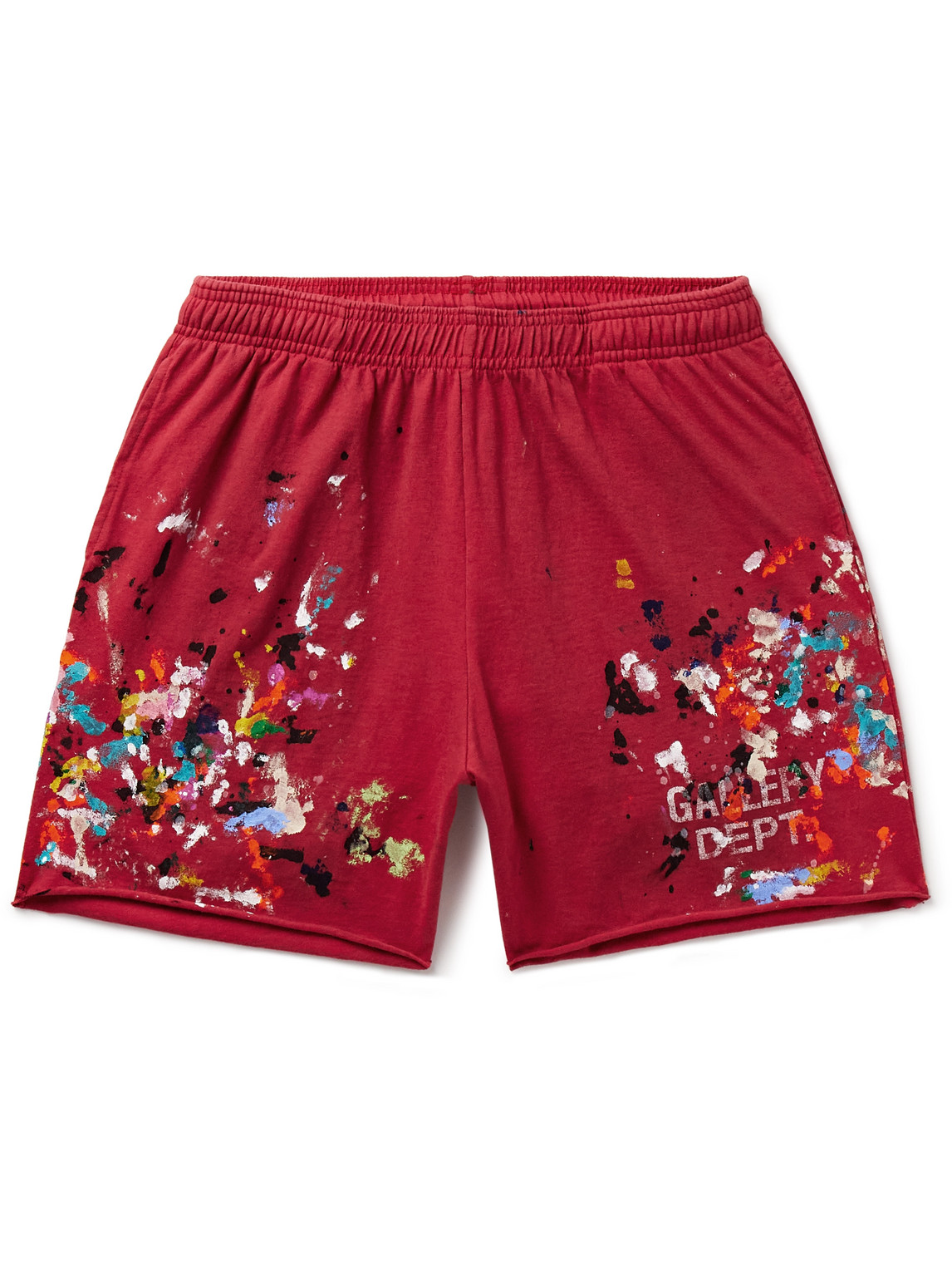 Shop Gallery Dept. Insomnia Straight-leg Logo-print Paint-splattered Cotton-jersey Shorts In Red