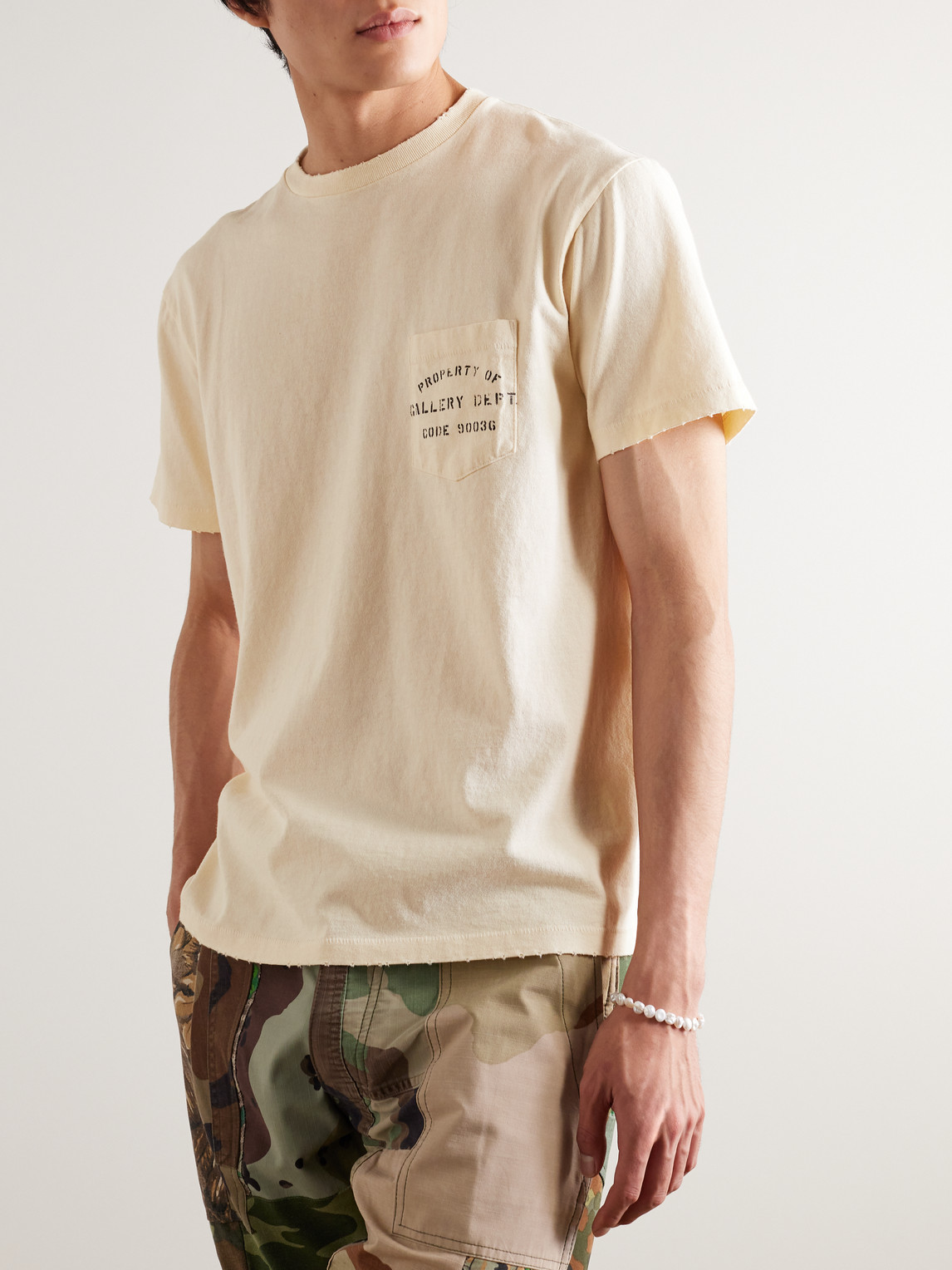 Shop Gallery Dept. Property Stencil Logo-print Distressed Cotton-jersey T-shirt In Neutrals