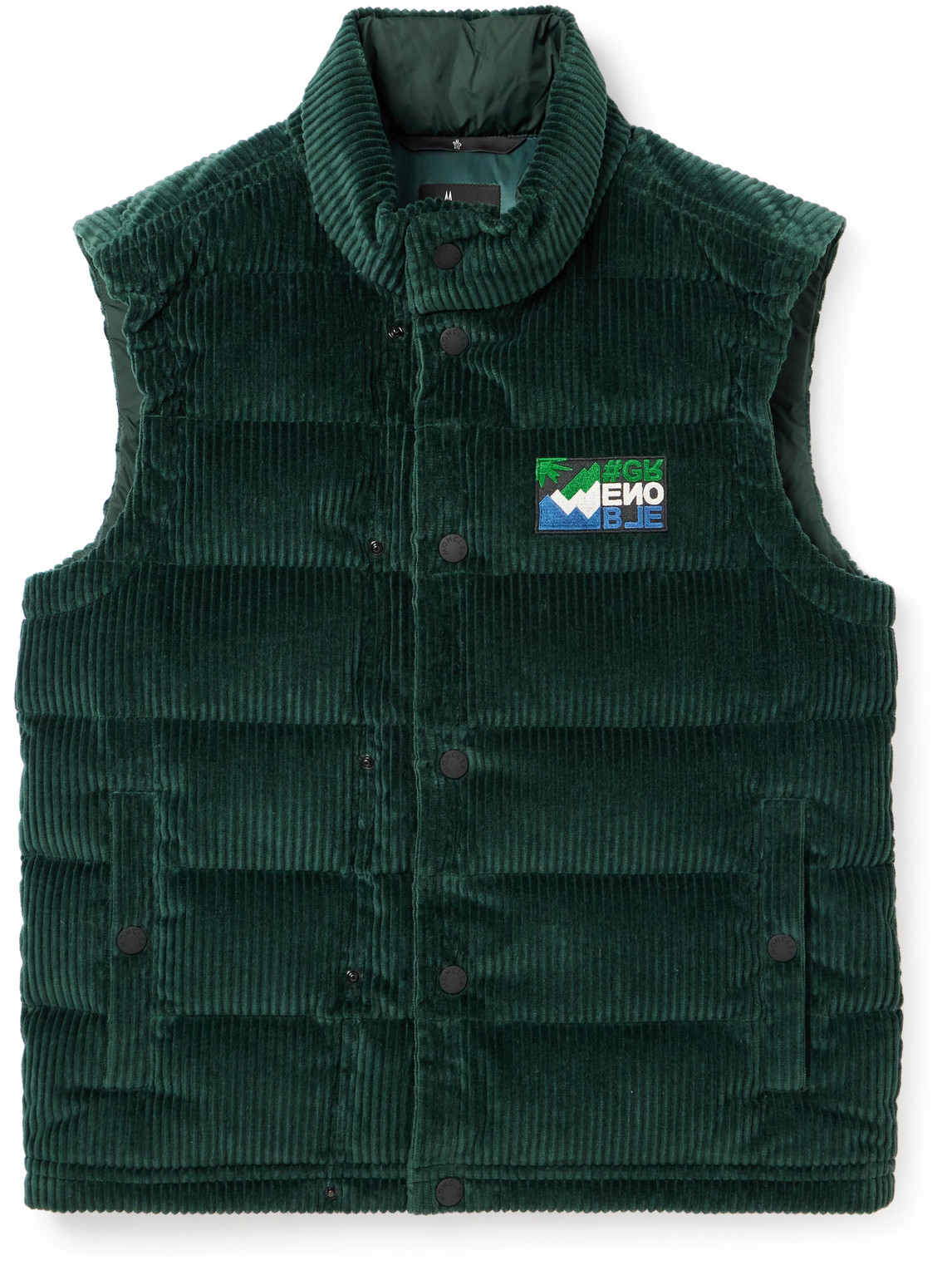 Moncler Grenoble Jantzen Logo-appliquéd Stretch-cotton Corduroy Down Gilet In Green