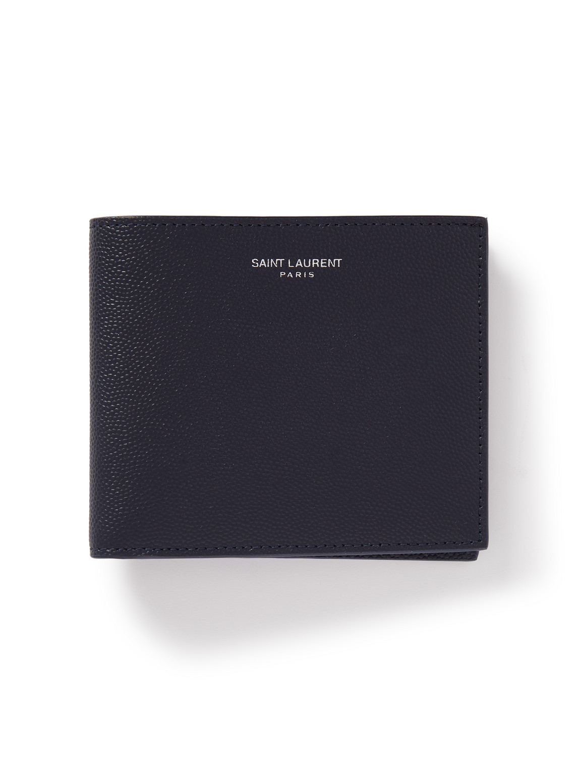 Saint Laurent Logo-print Pebble-grain Leather Billfold Wallet In Blue