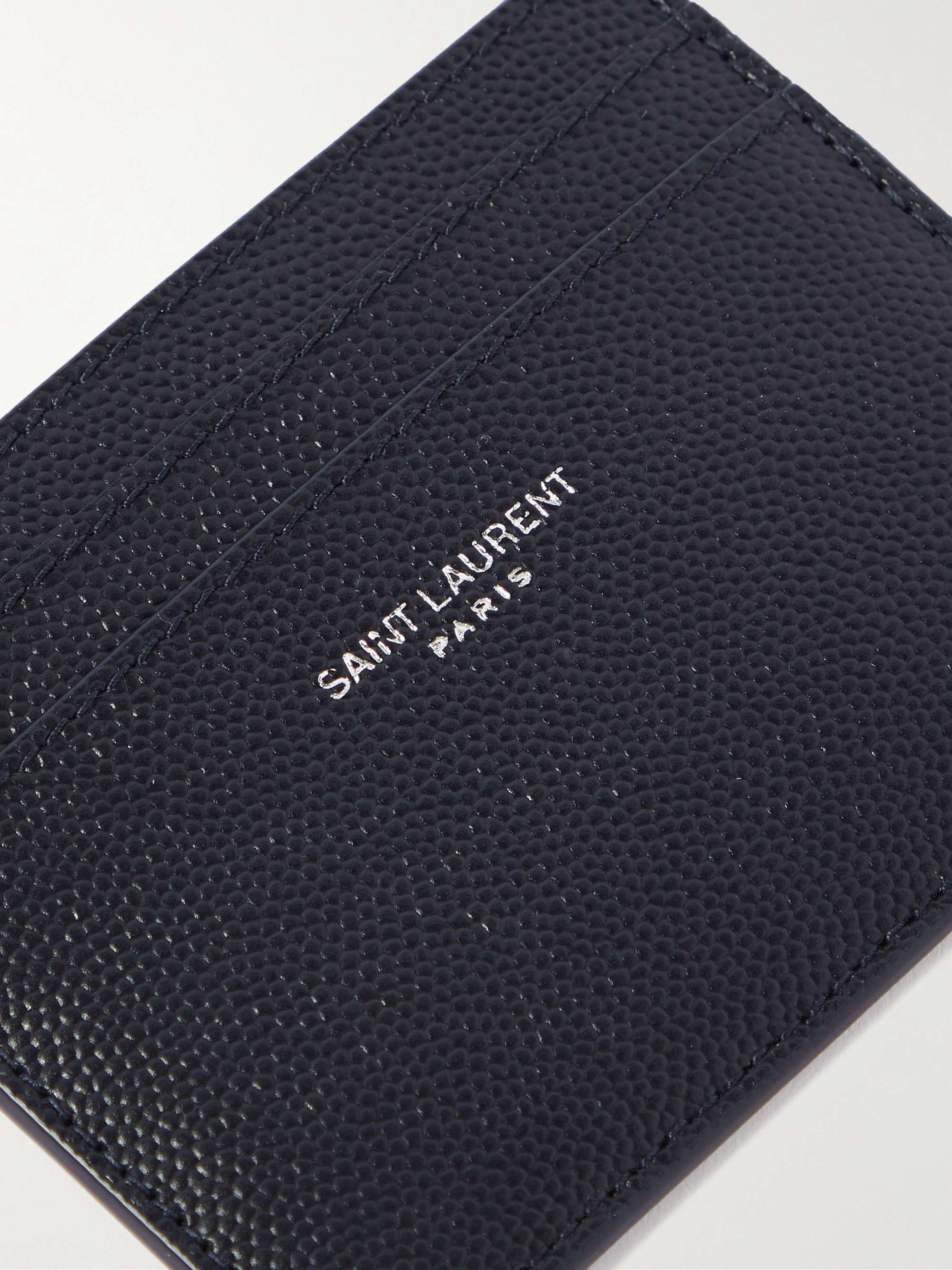 SAINT LAURENT, Logo-Print Pebble-Grain Leather Cardholder, Men, Neutrals