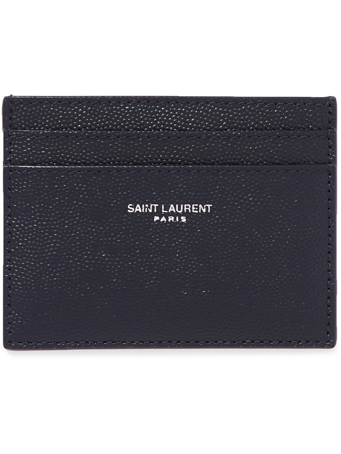 Saint Laurent Logo-print Pebble-grain Leather Cardholder In Blue