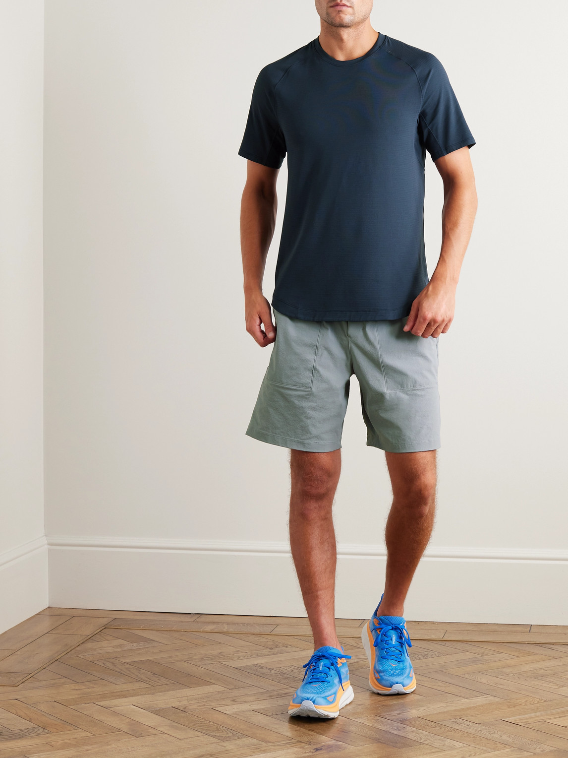 Lululemon Drysense Striped Stretch Recycled-jersey T-shirt In Blue