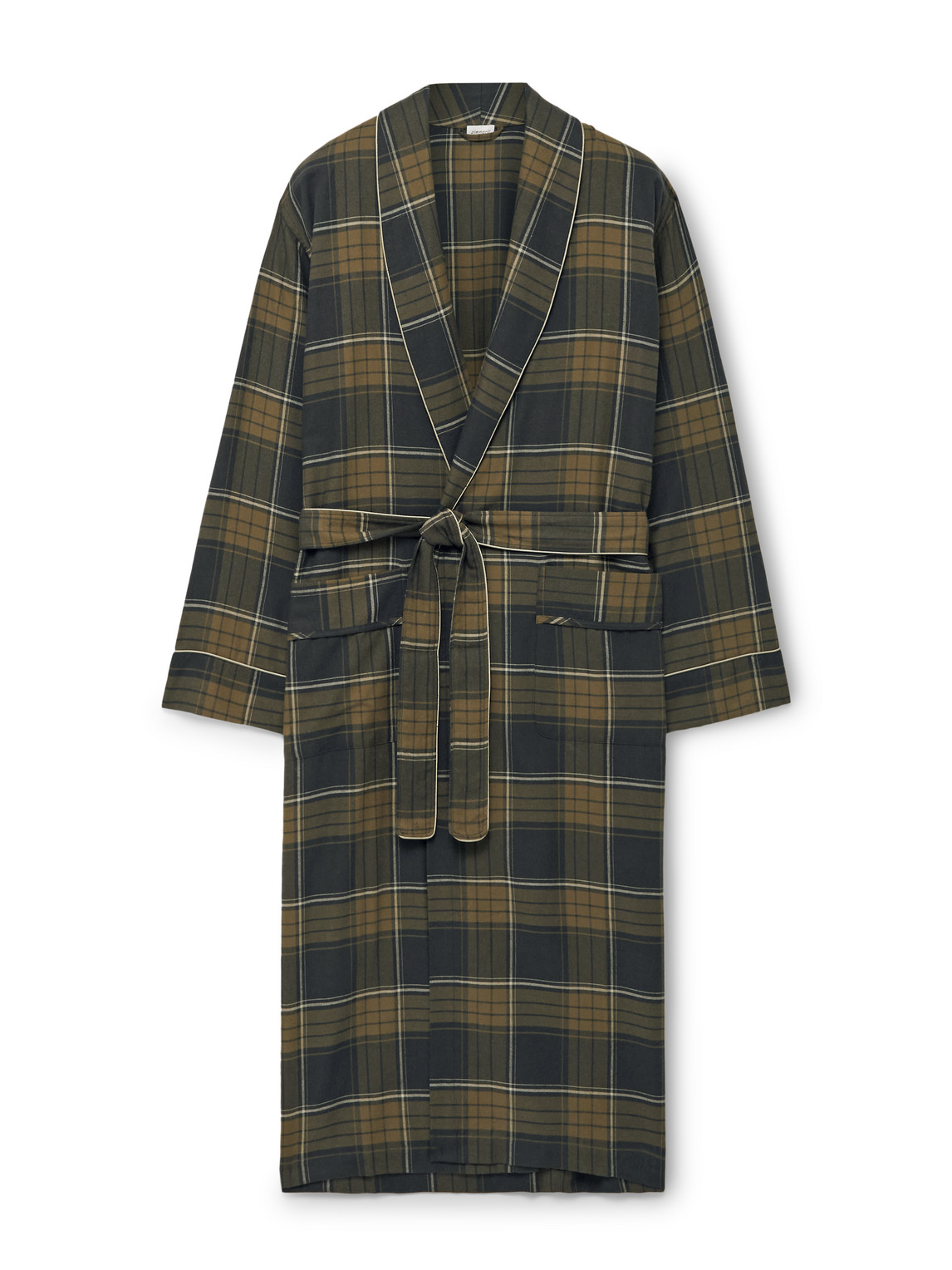 Zimmerli Checked Cotton And Wool-blend Flannel Robe In Green