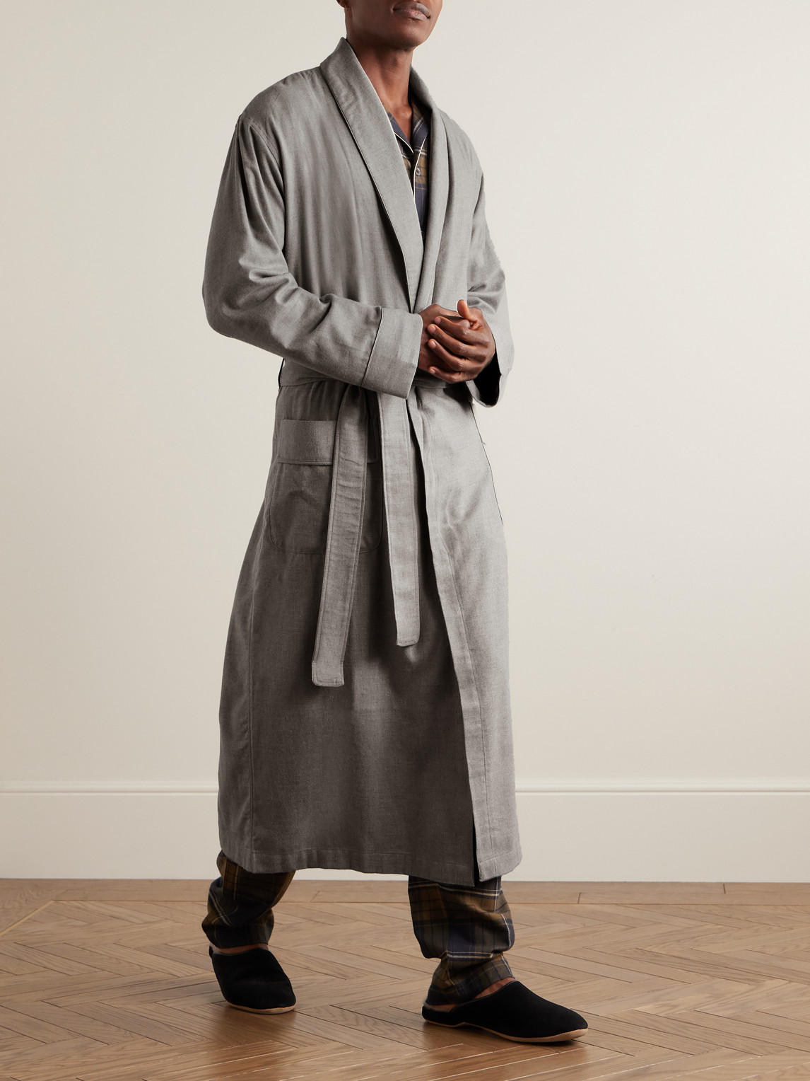 Shop Zimmerli Cotton And Wool-blend Flannel Robe In Gray