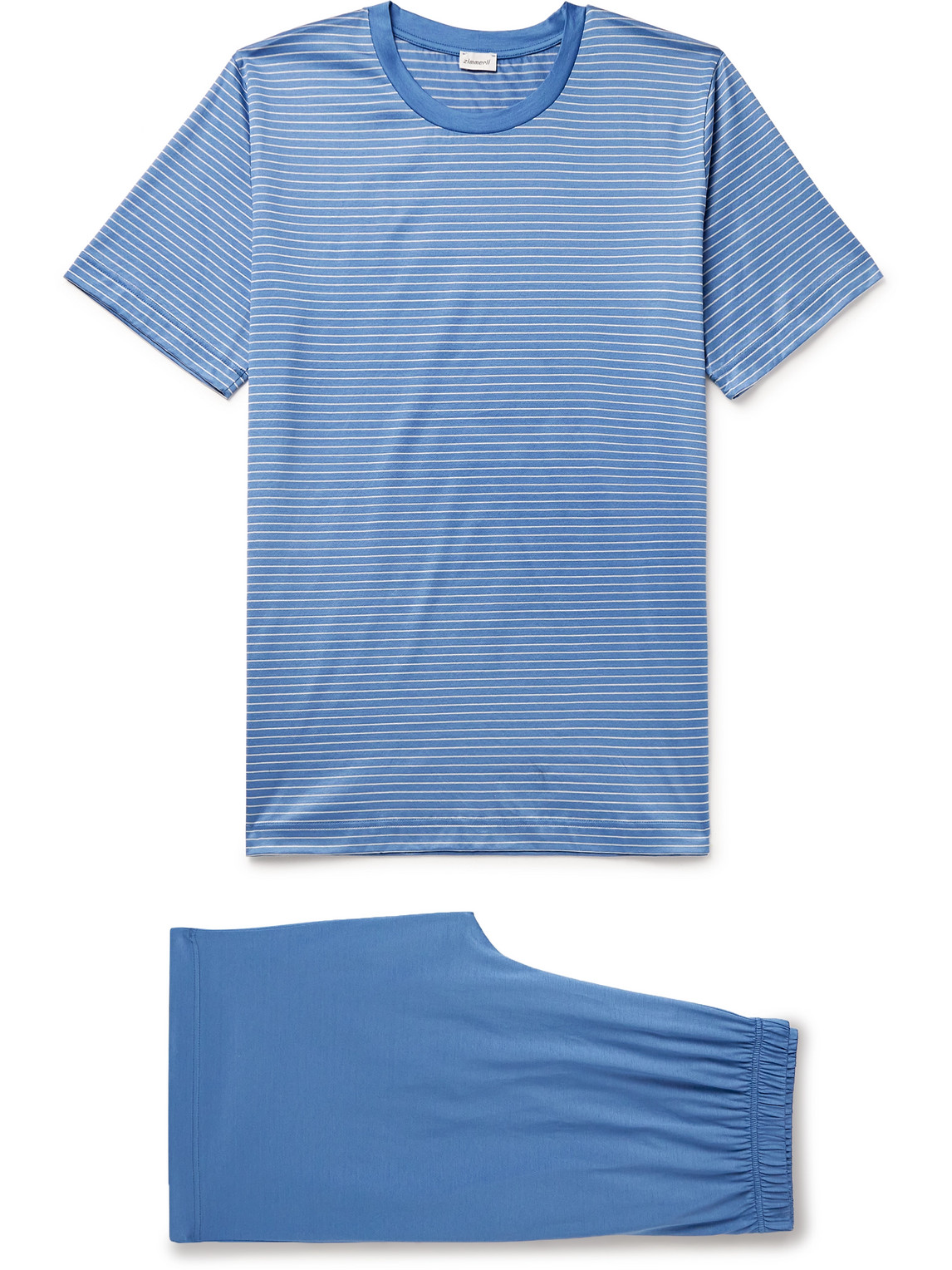 Zimmerli Filodiscozia Stripes Mercerised Cotton-jersey Pyjama Set In Blue