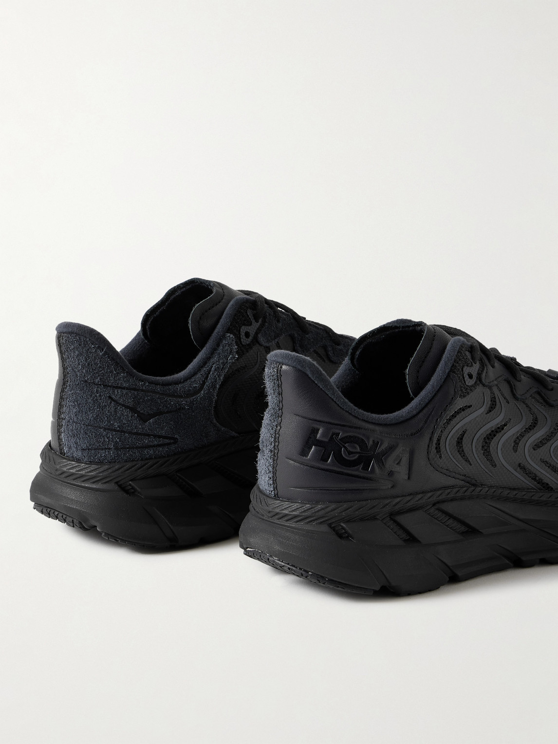 Shop Hoka One One Clifton Ls Rubber-trimmed Mesh, Leather And Suede Running Sneakers In Black