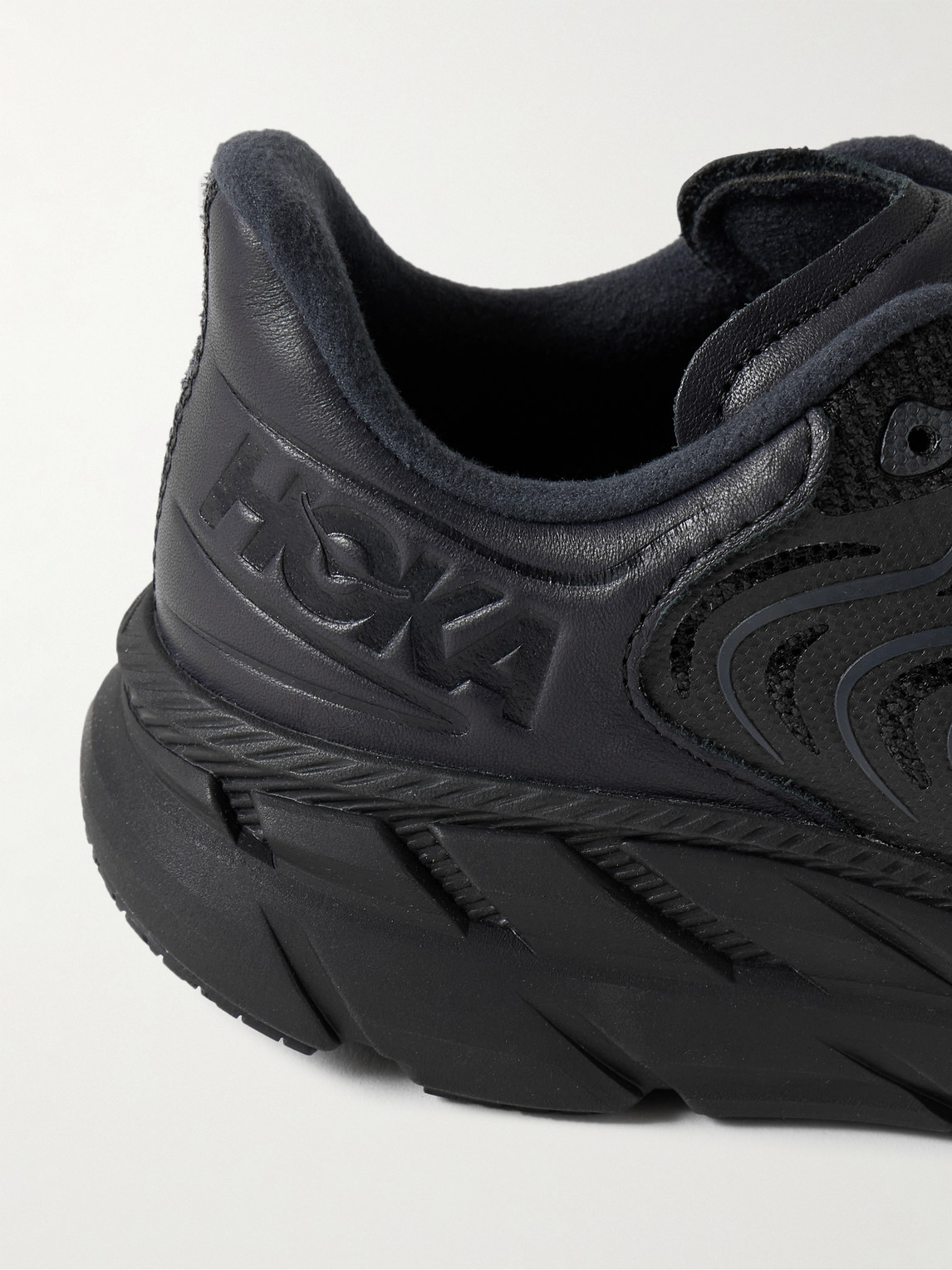 Shop Hoka One One Clifton Ls Rubber-trimmed Mesh, Leather And Suede Running Sneakers In Black