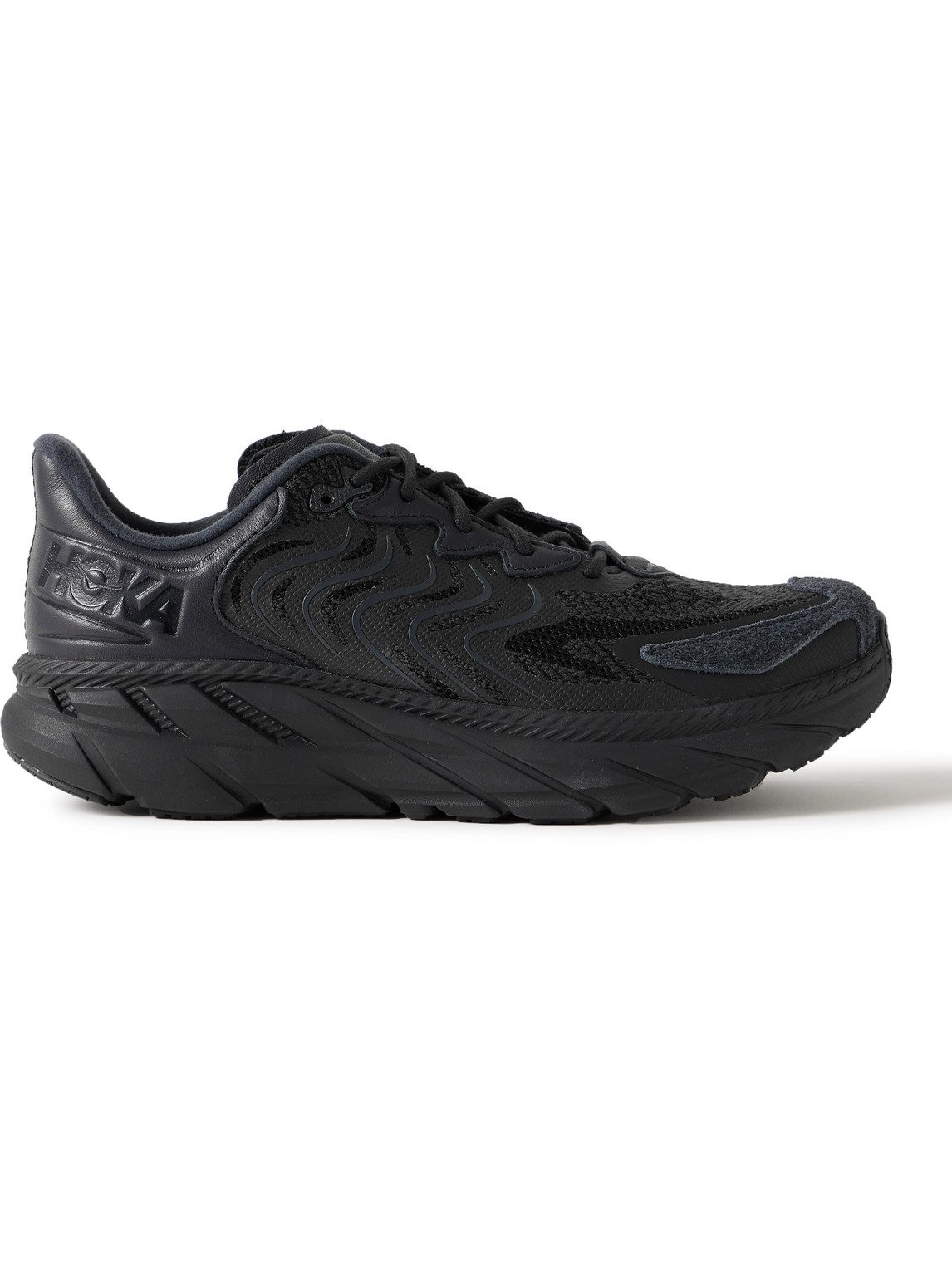 Shop Hoka One One Clifton Ls Rubber-trimmed Mesh, Leather And Suede Running Sneakers In Black