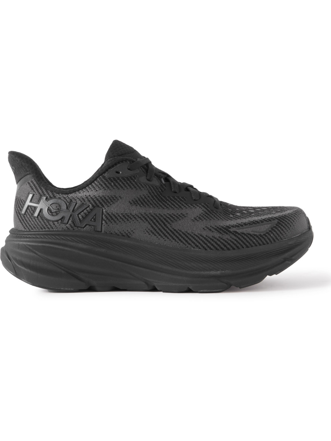 Hoka One One Clifton 9 Rubber-trimmed Mesh Running Trainers In Black