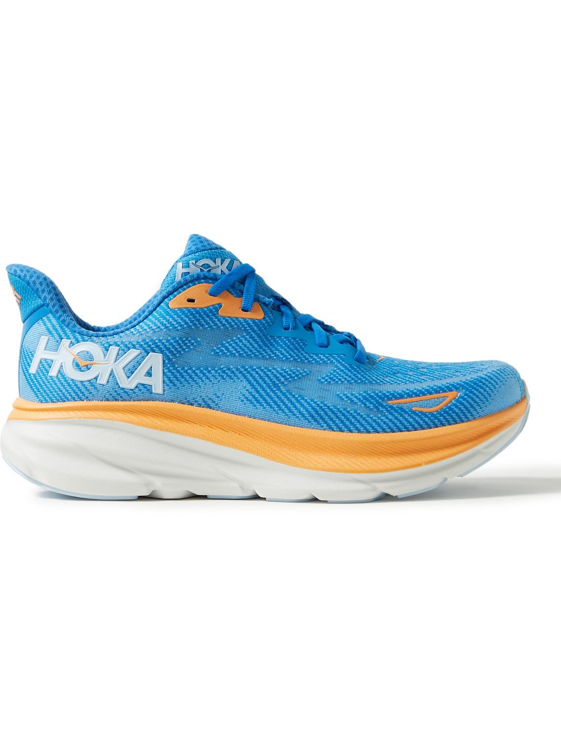 Hoka One One Clifton 9 Rubber-trimmed Mesh Running Sneakers In Blue