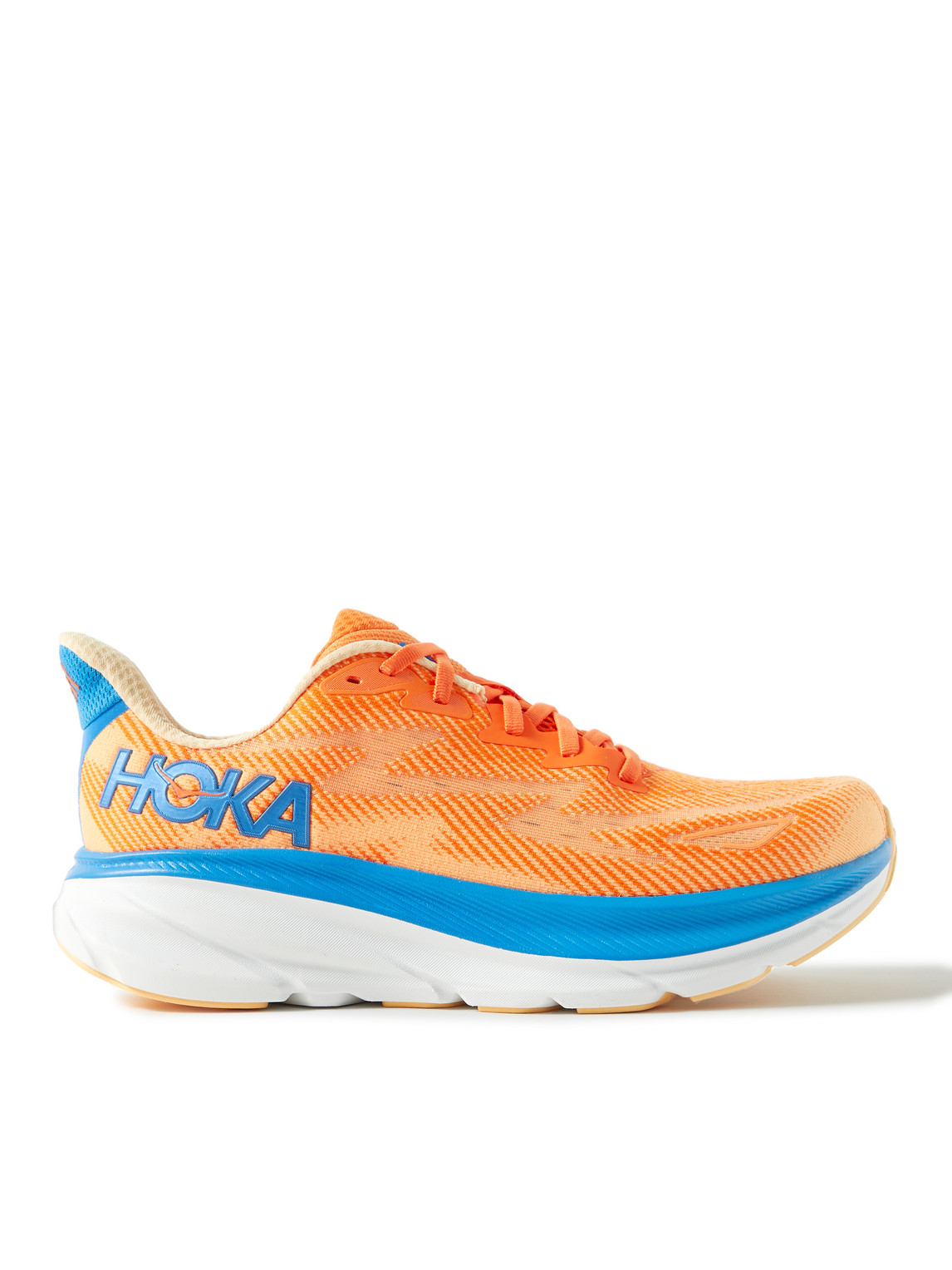 Hoka One One Clifton 9 Rubber-trimmed Mesh Running Sneakers In Orange