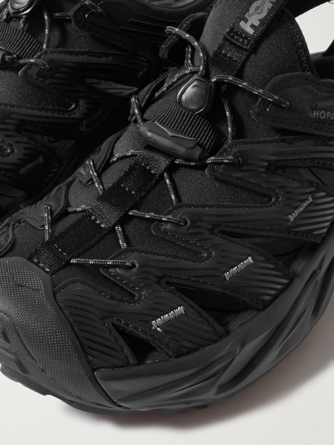 Shop Hoka One One Hopara Rubber-trimmed Faux Leather And Neoprene Hiking Shoes In Black